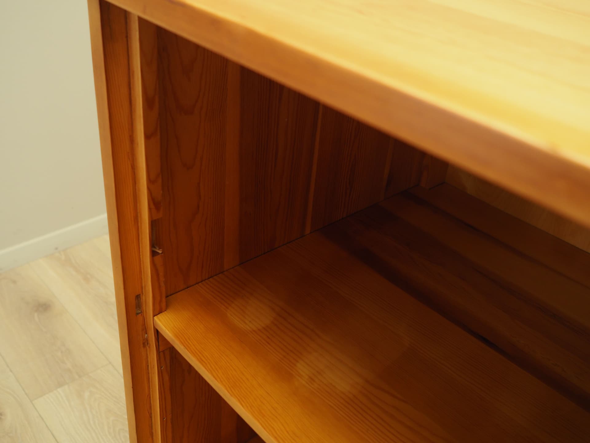 Display cabinet, light brown pine, glass, Denmark, 1980s. - 79046