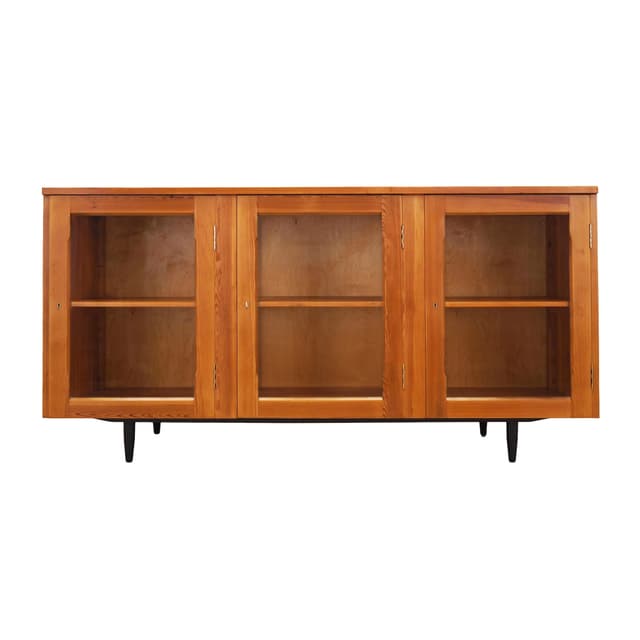 Display cabinet, light brown pine, glass, Denmark, 1980s. - DIMENSION