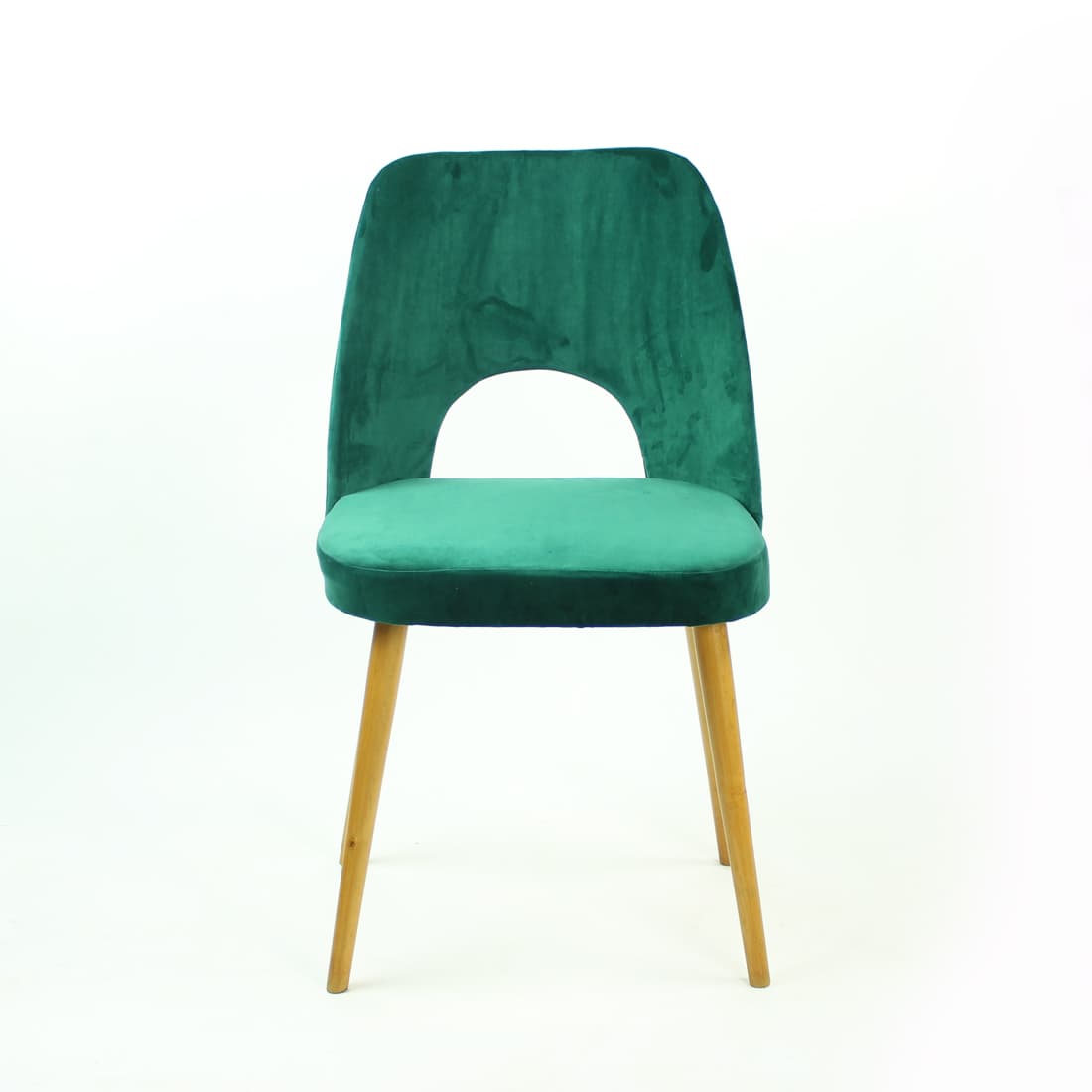 Komplet czterech krzeseł jadalnianych, velvet zielony, dąb jasny, proj. O. Haerdtl, TON, Czechosłowacja, lata 60. - 91203