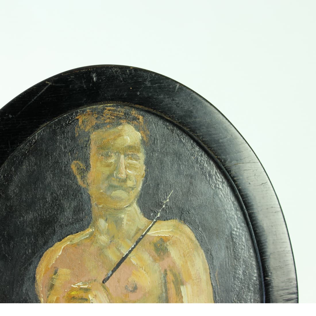 Portrait painting, grey, oil on wood, 1910s. - 91302