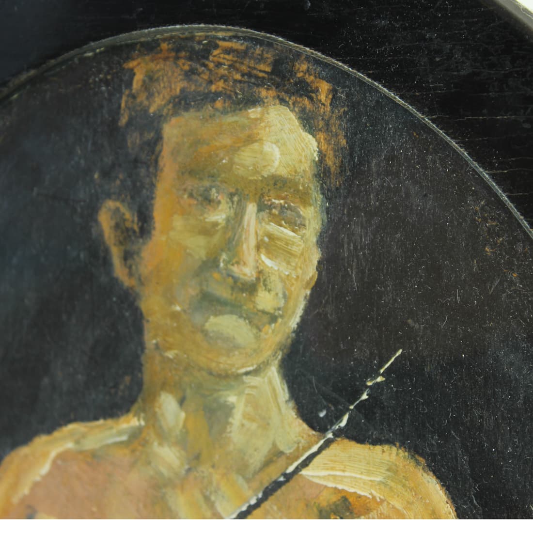 Portrait painting, grey, oil on wood, 1910s. - 91298