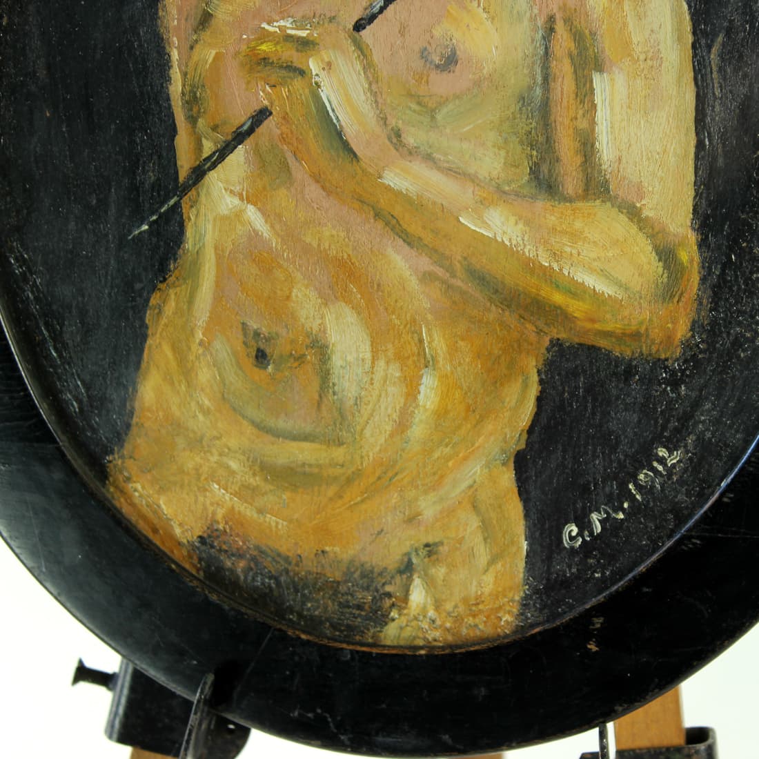 Portrait painting, grey, oil on wood, 1910s. - 91303