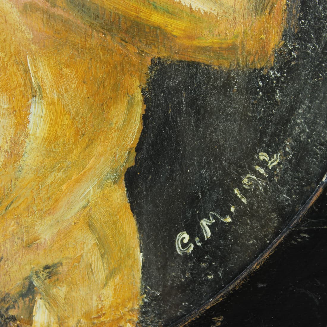 Portrait painting, grey, oil on wood, 1910s. - 91300