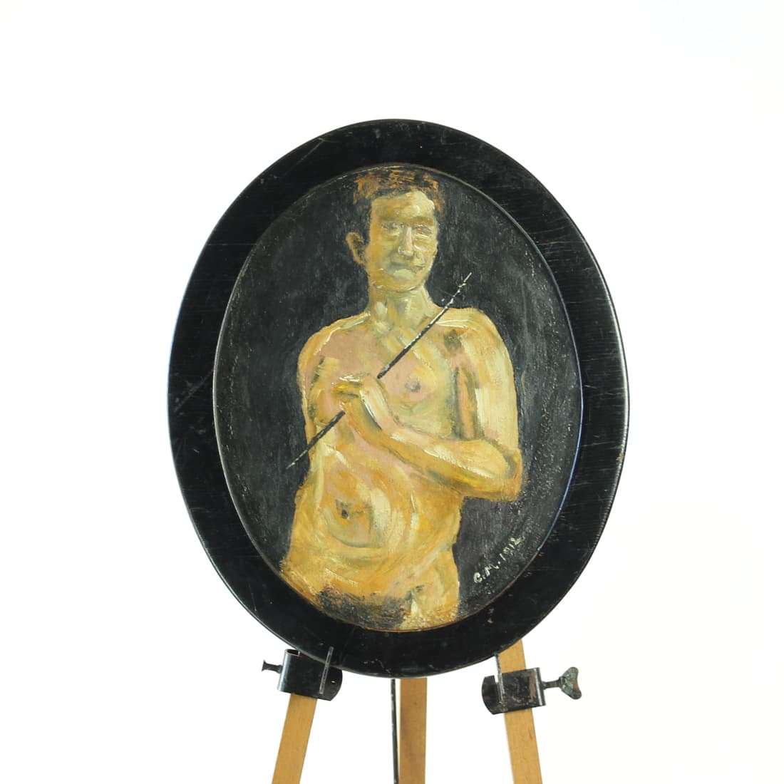 Portrait painting, grey, oil on wood, 1910s. - 91296