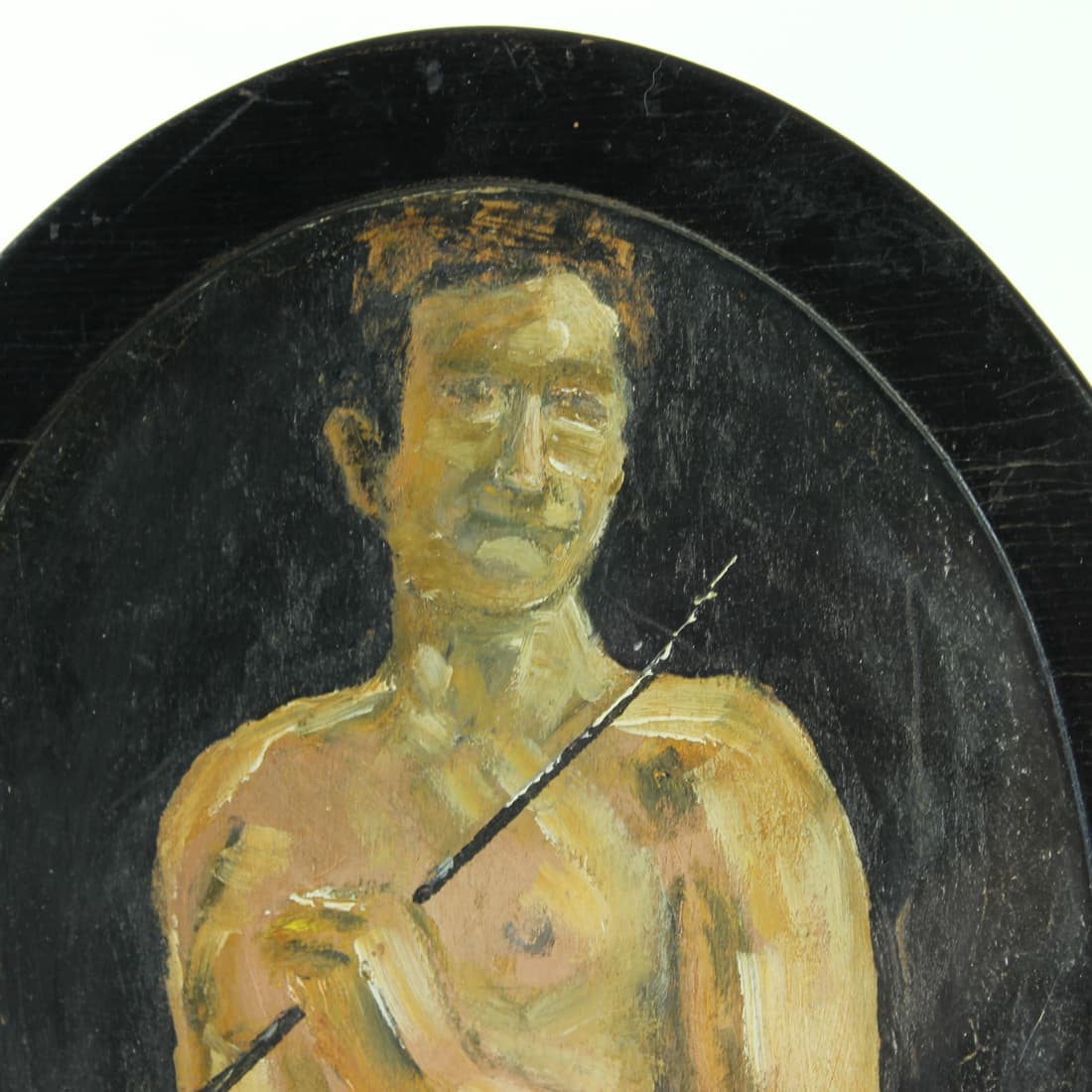 Portrait painting, grey, oil on wood, 1910s. - 91297