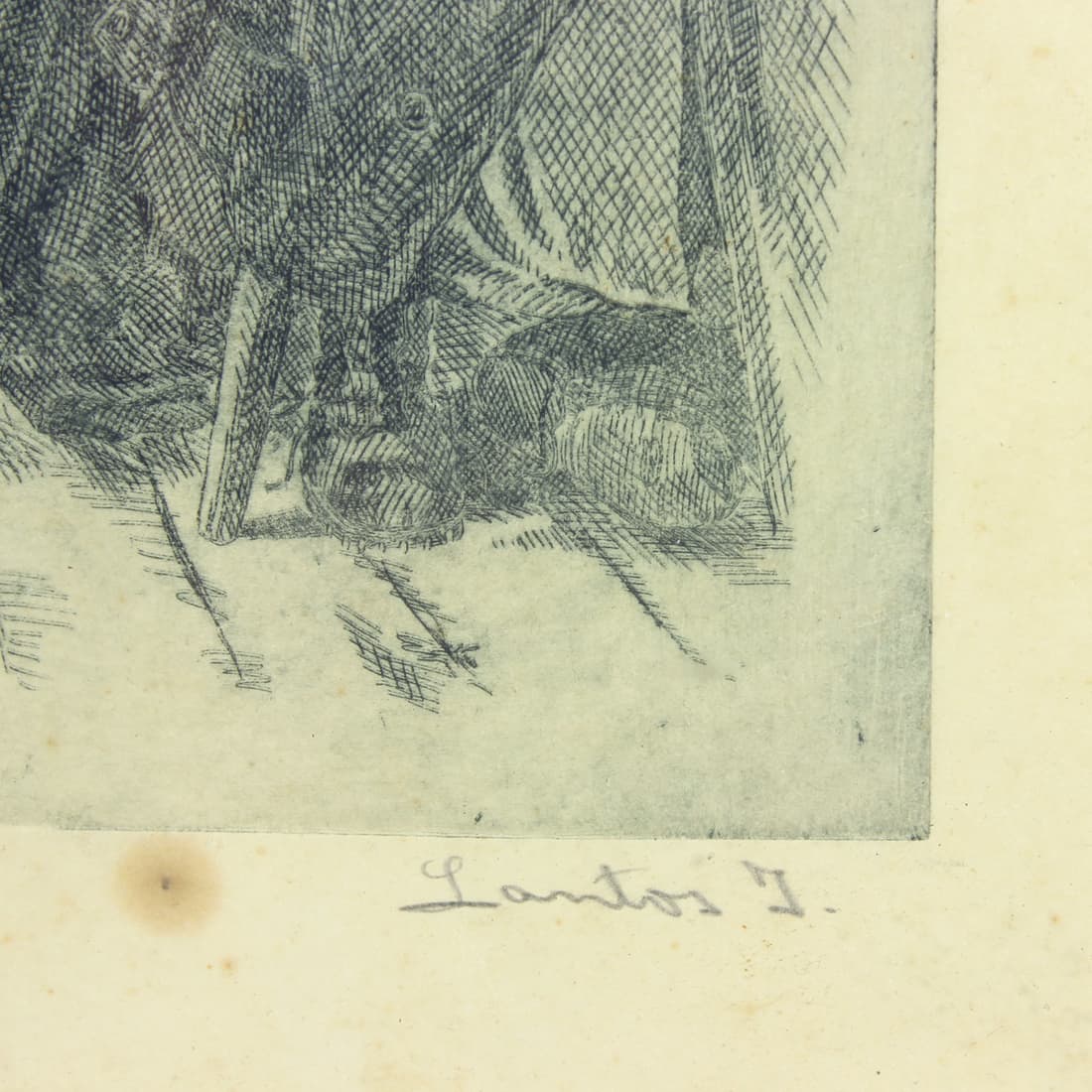 Wall drawing, grey, paper, black wooden frame, Czechoslovakia, 1950s - 91344