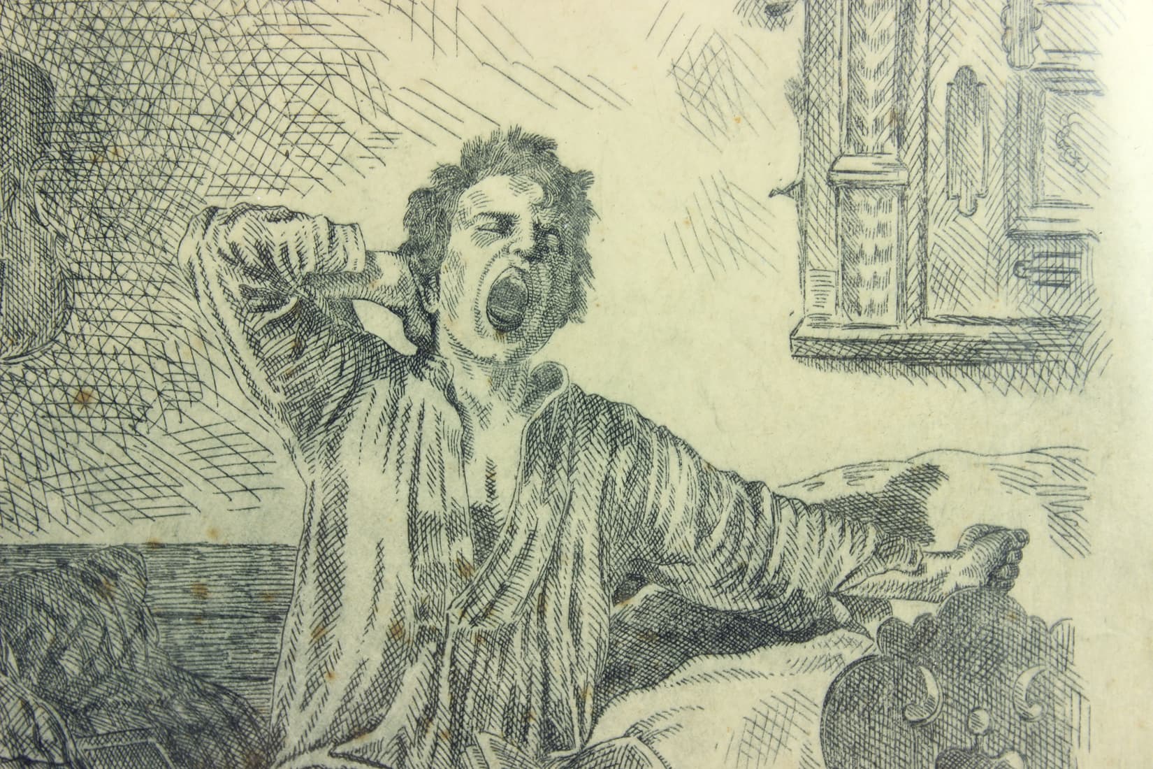 Wall drawing, grey, paper, black wooden frame, Czechoslovakia, 1950s - 91349