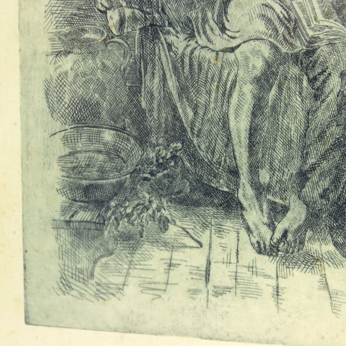 Wall drawing, grey, paper, black wooden frame, Czechoslovakia, 1950s - 91348