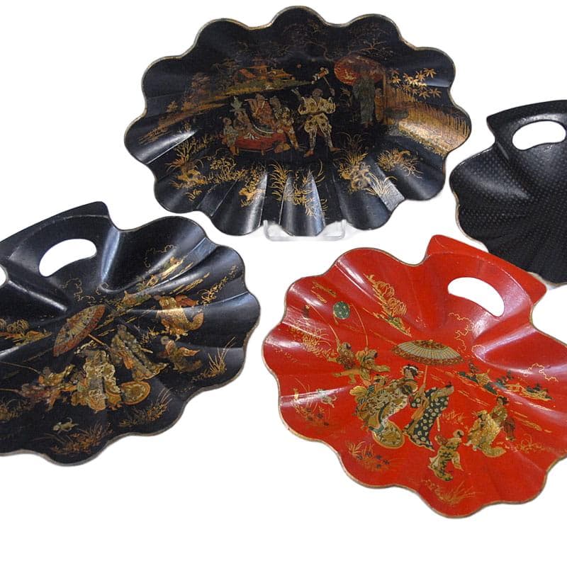 Black and Red Paper Mache Platter Set, France, 19th c. - 6252