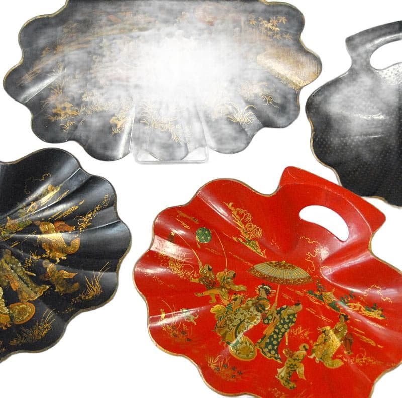 Black and Red Paper Mache Platter Set, France, 19th c. - 6256