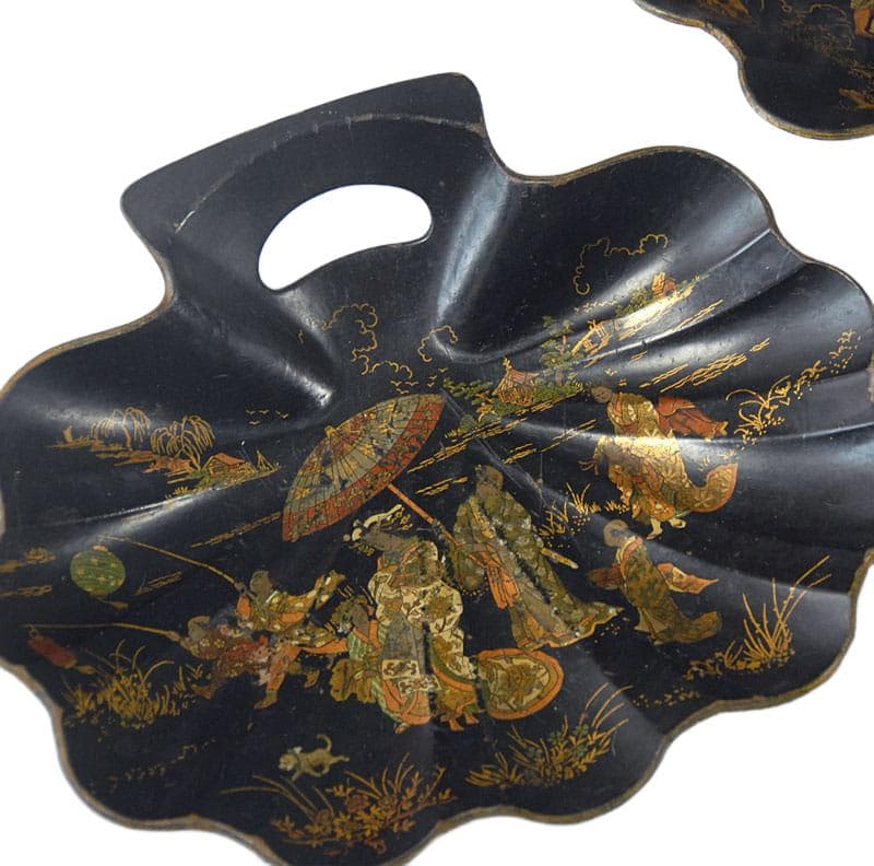 Black and Red Paper Mache Platter Set, France, 19th c. - 6253