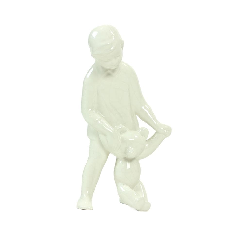 Rzeźba dziewczynka z misiem, biała, porcelana, Czechosłowacja, lata 60.