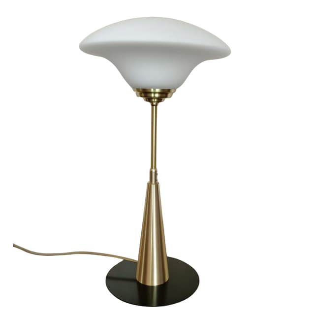 Lampa biurkowa, szkło białe, mosiądz, Niemcy, lata 70. - WYMIARY