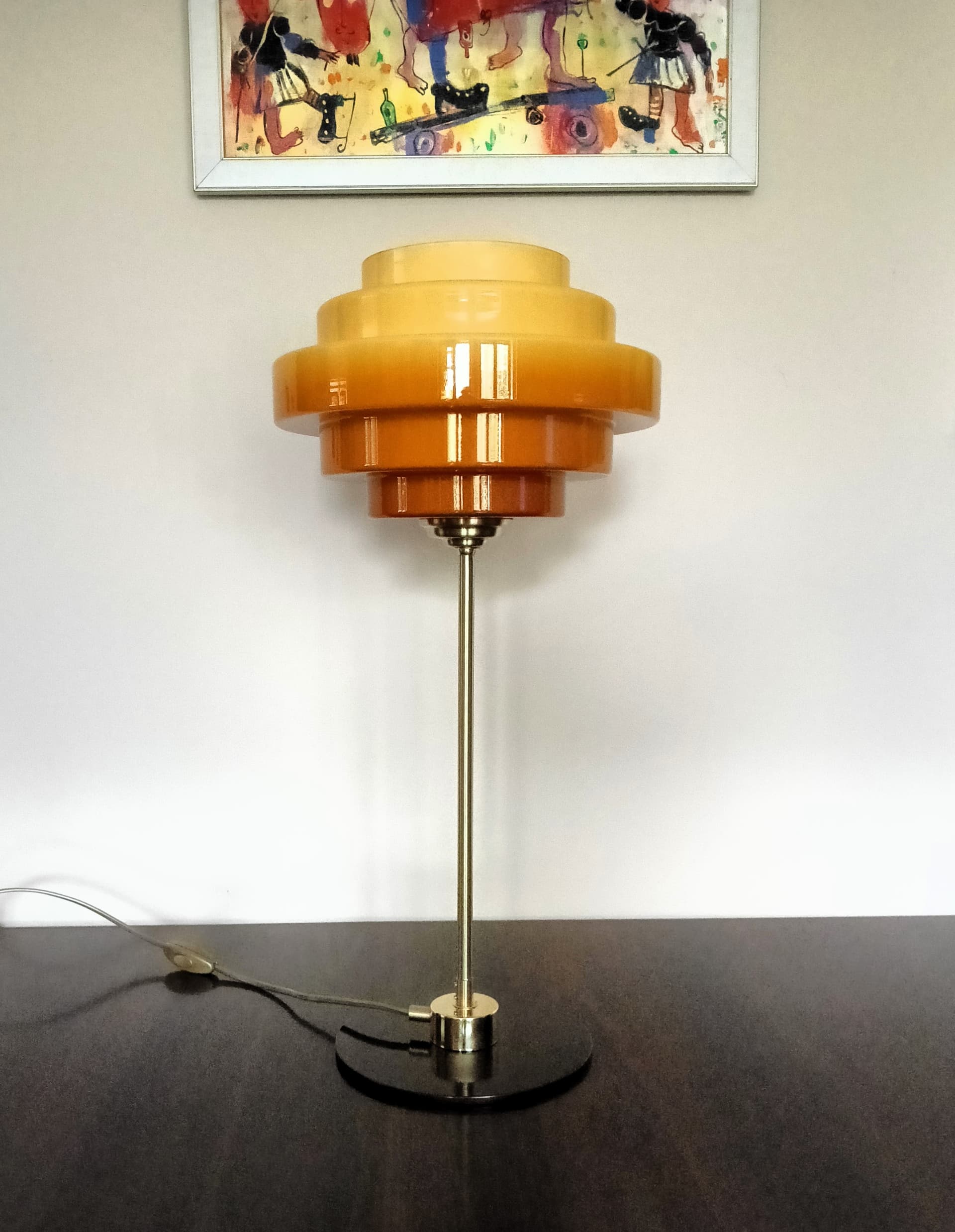 Lampa biurkowa, żółty, szkło, Niemcy, lata 70. - 80435