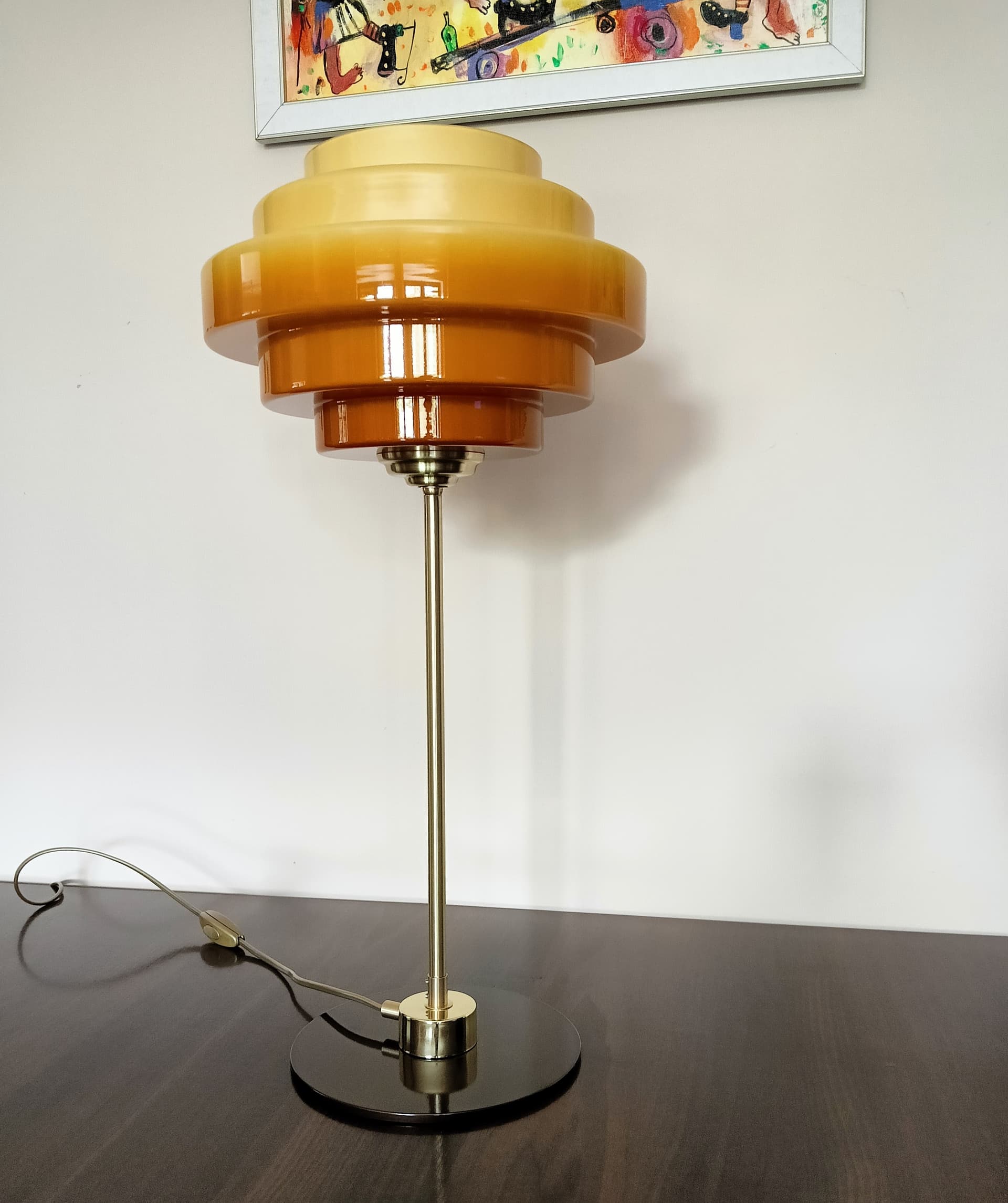 Lampa biurkowa, żółty, szkło, Niemcy, lata 70. - 80436