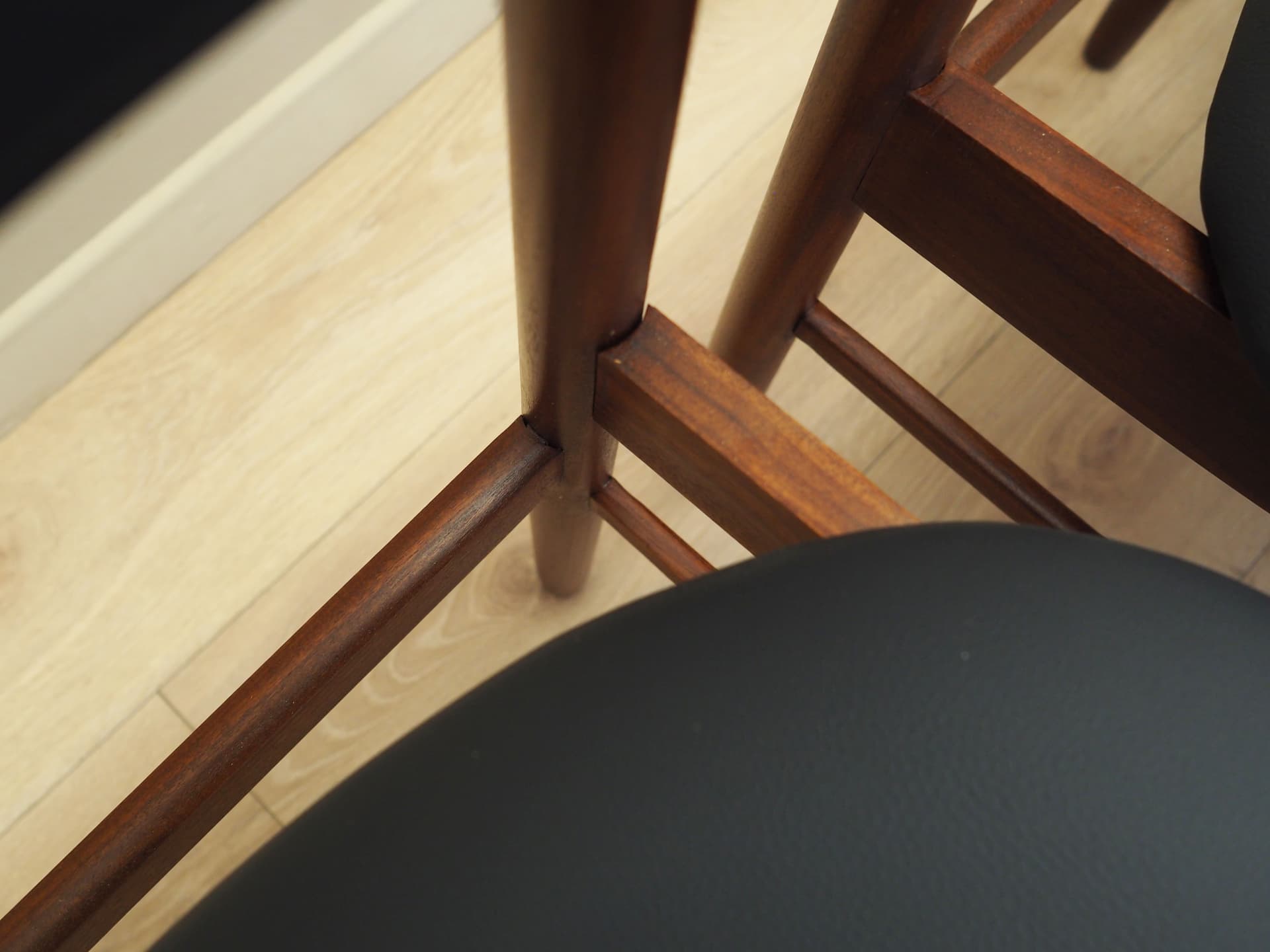 Set of four chairs, brown teak, black artificial leather, Denmark, 1960s. - 80678