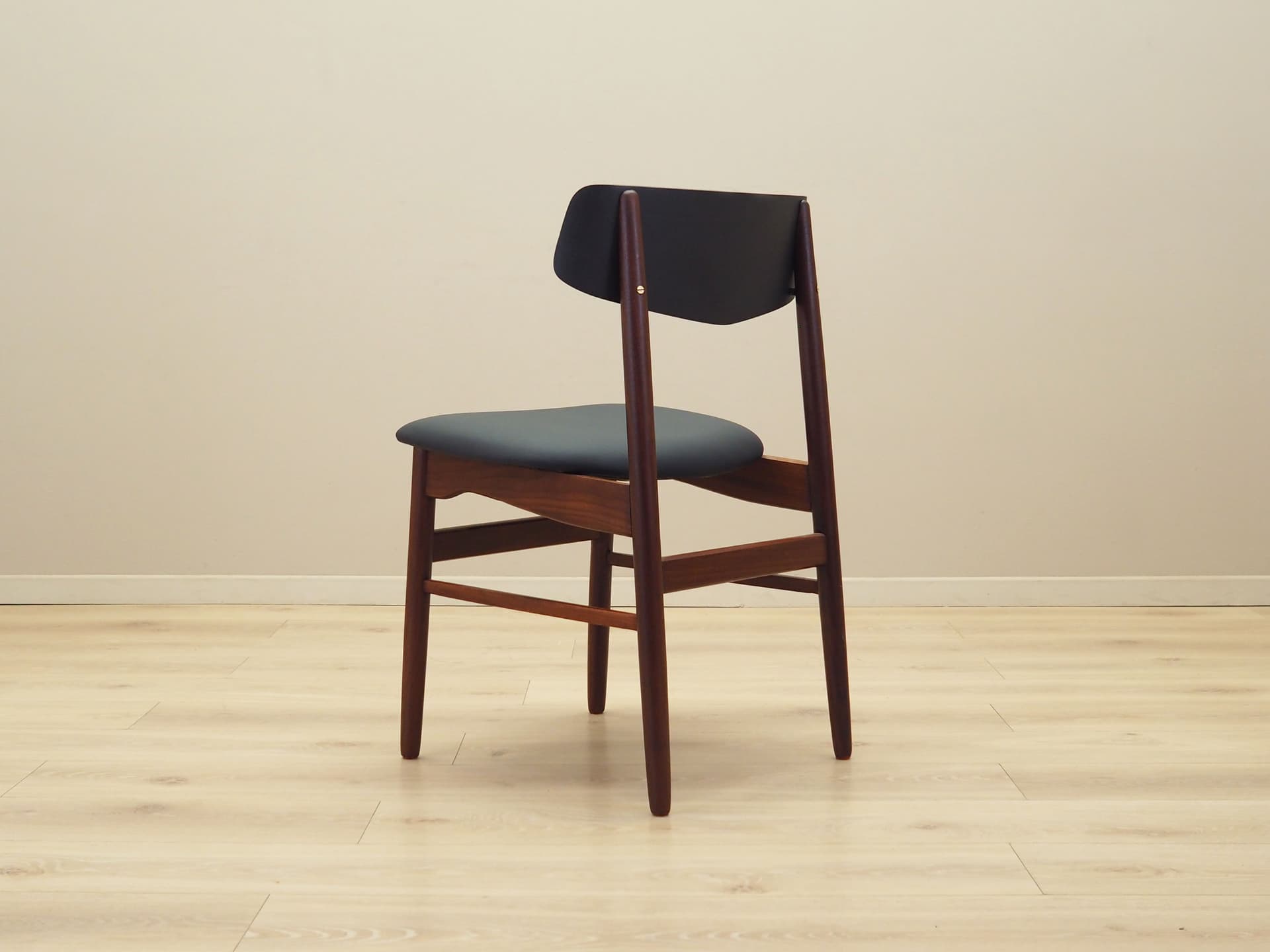 Set of four chairs, brown teak, black artificial leather, Denmark, 1960s. - 80668