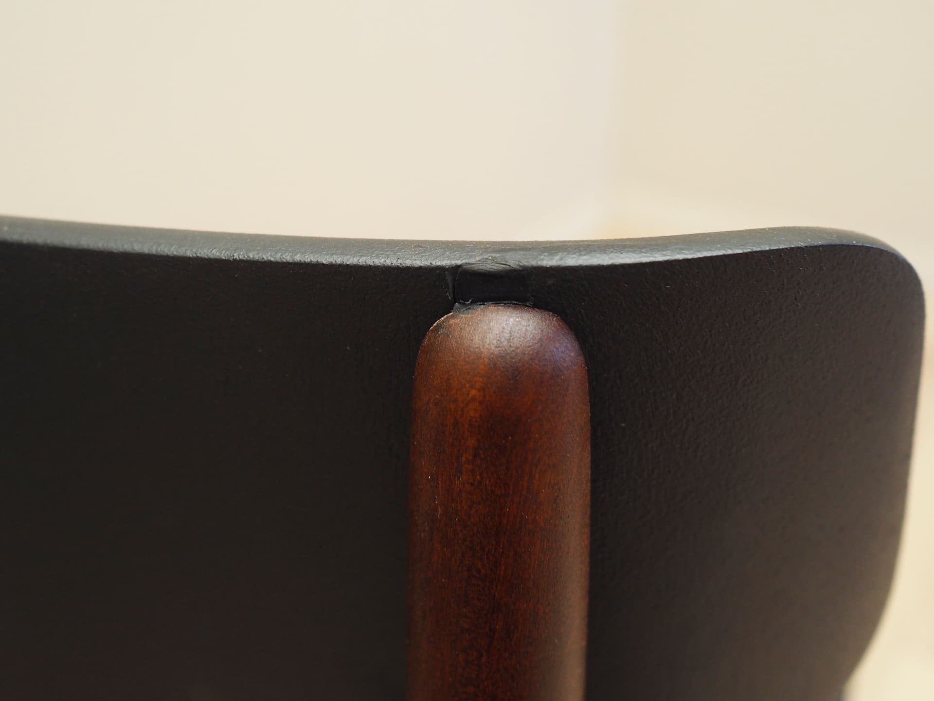 Set of four chairs, brown teak, black artificial leather, Denmark, 1960s. - 80679