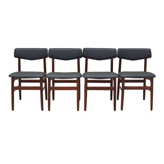 Set of four chairs, brown teak, black artificial leather, Denmark, 1960s. - DIMENSION