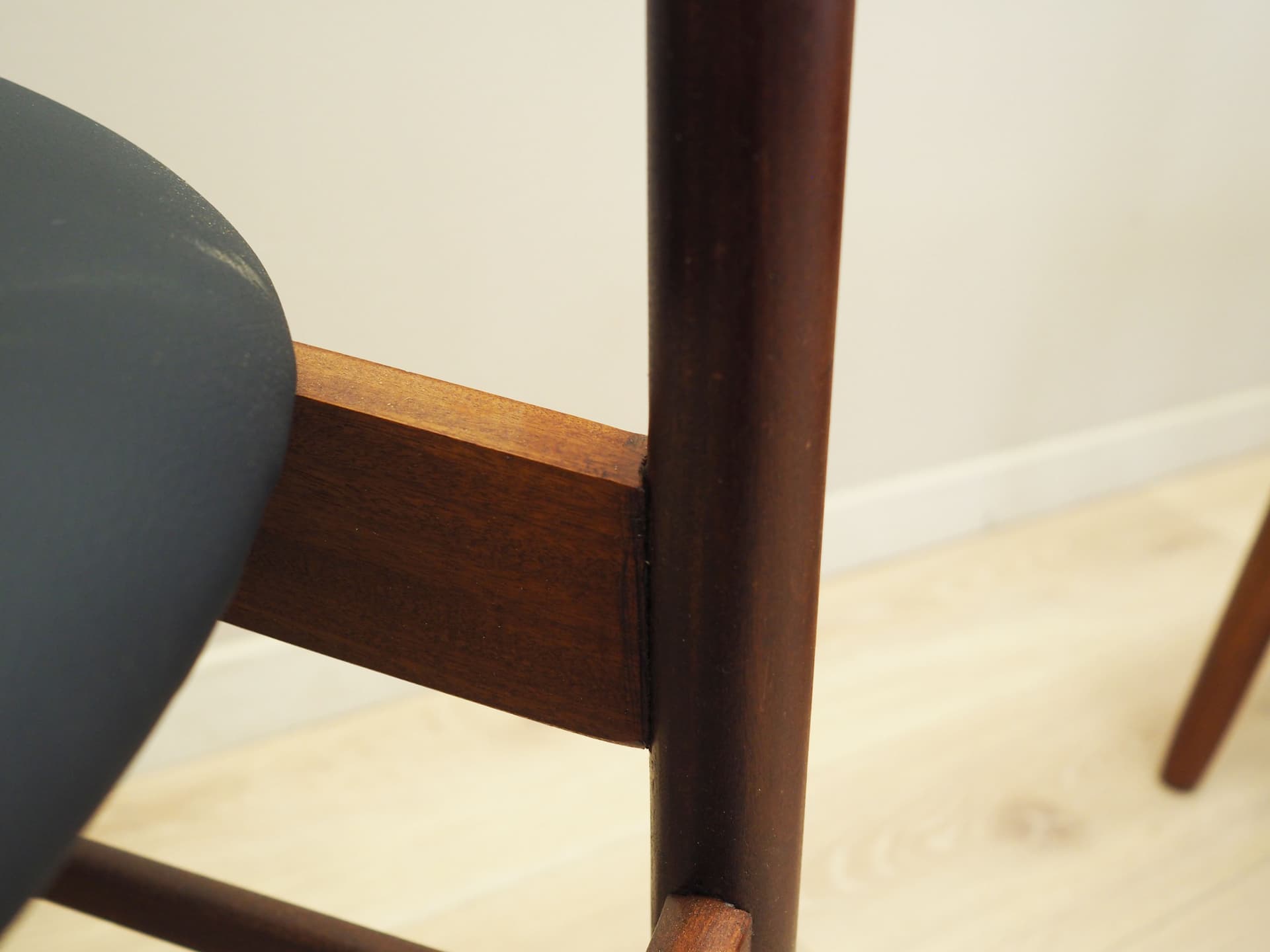 Set of four chairs, brown teak, black artificial leather, Denmark, 1960s. - 80672