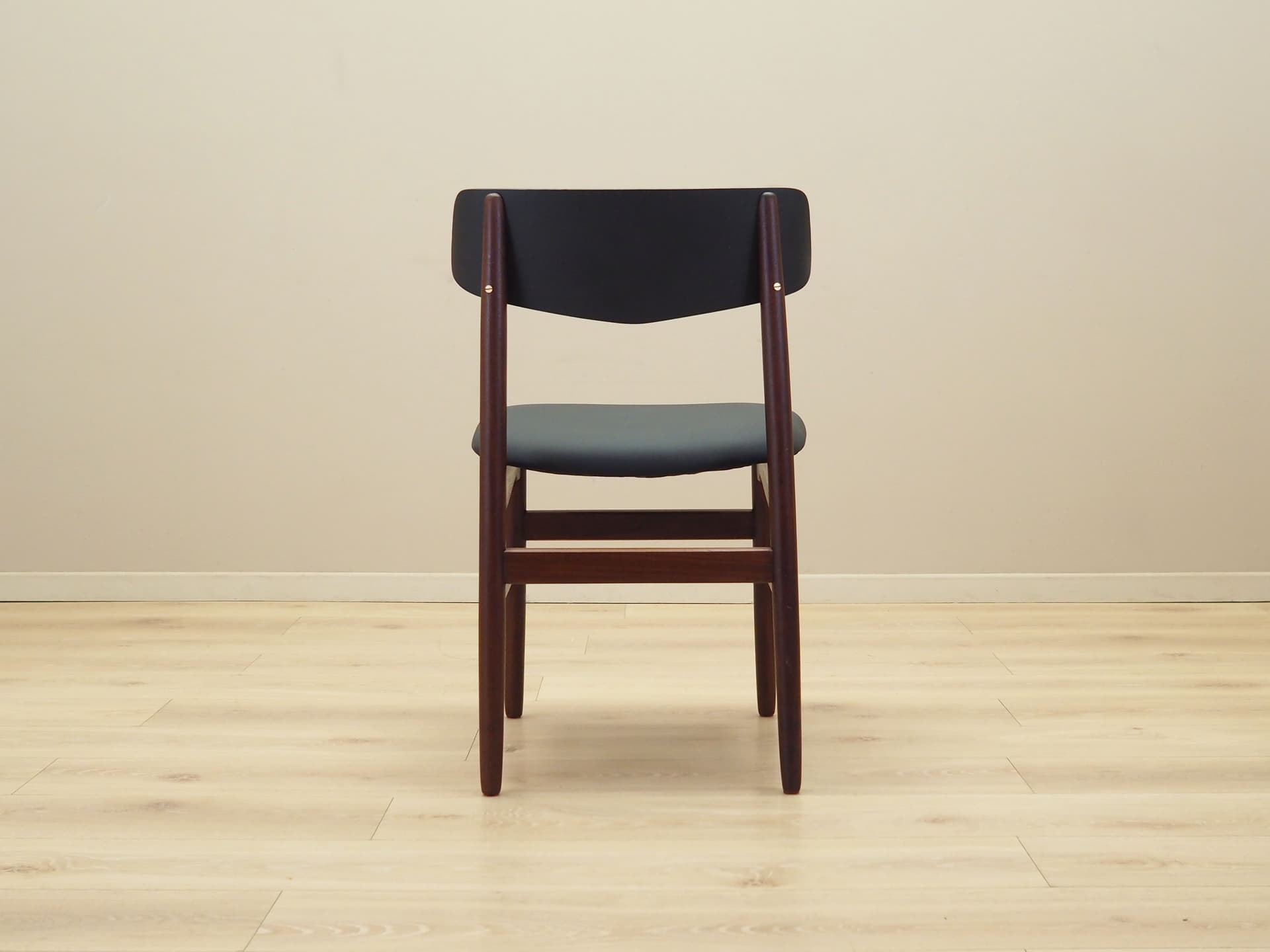 Set of four chairs, brown teak, black artificial leather, Denmark, 1960s. - 80671