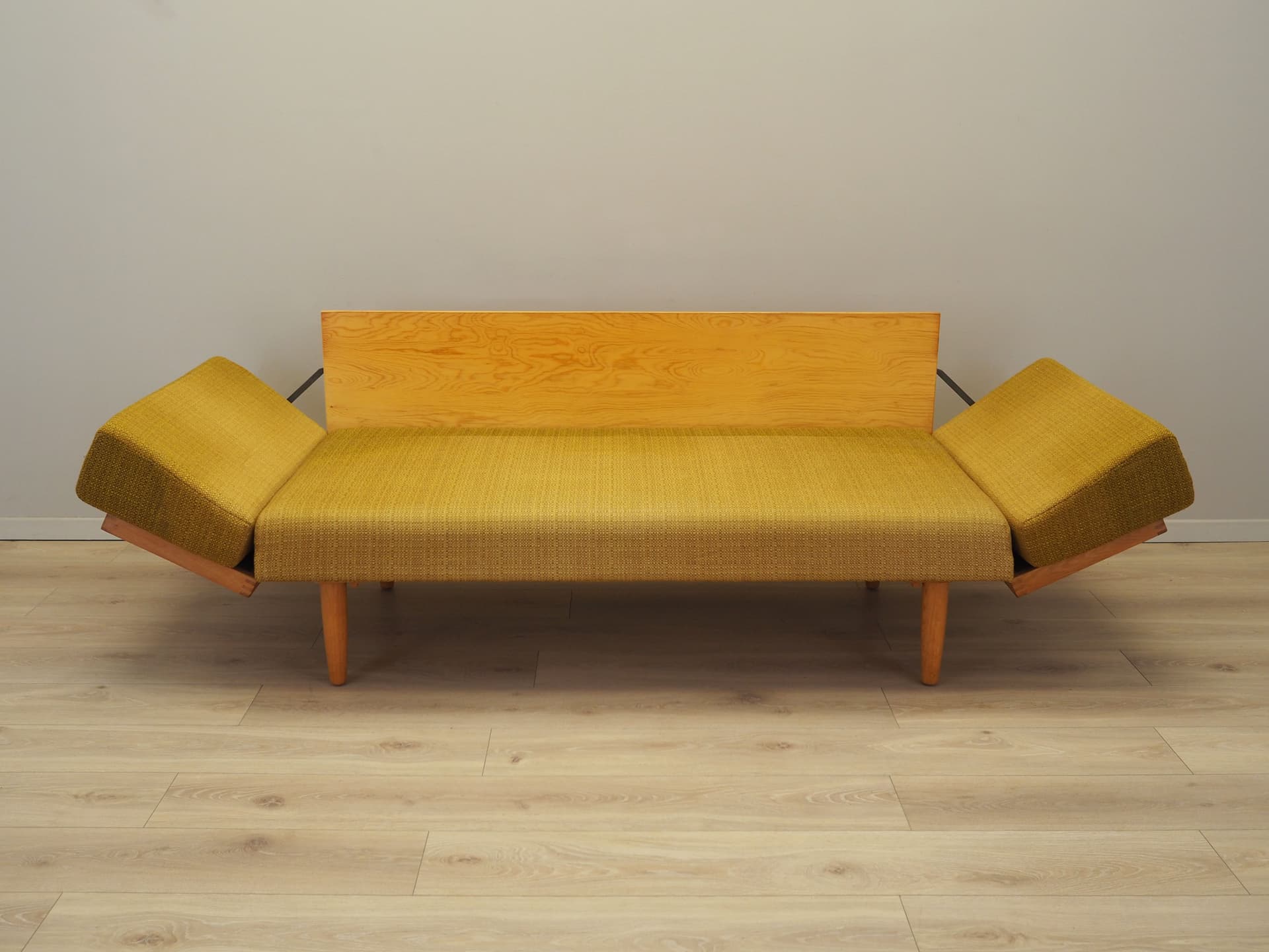 Sofa, żółty, dąb, tkanina, Dania, lata 60. - 80706