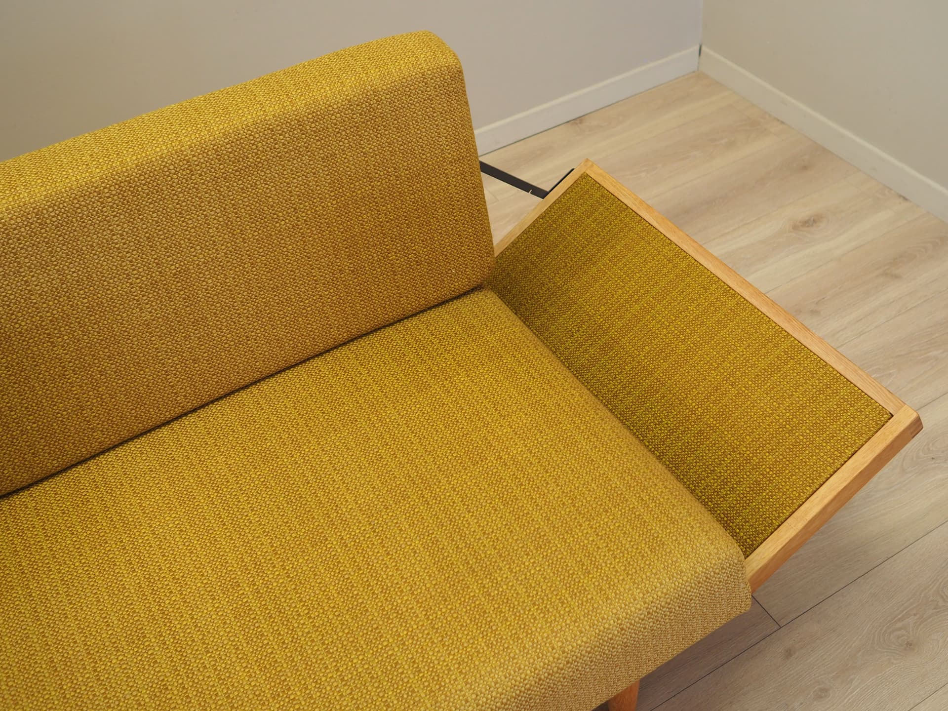 Sofa, żółty, dąb, tkanina, Dania, lata 60. - 80708