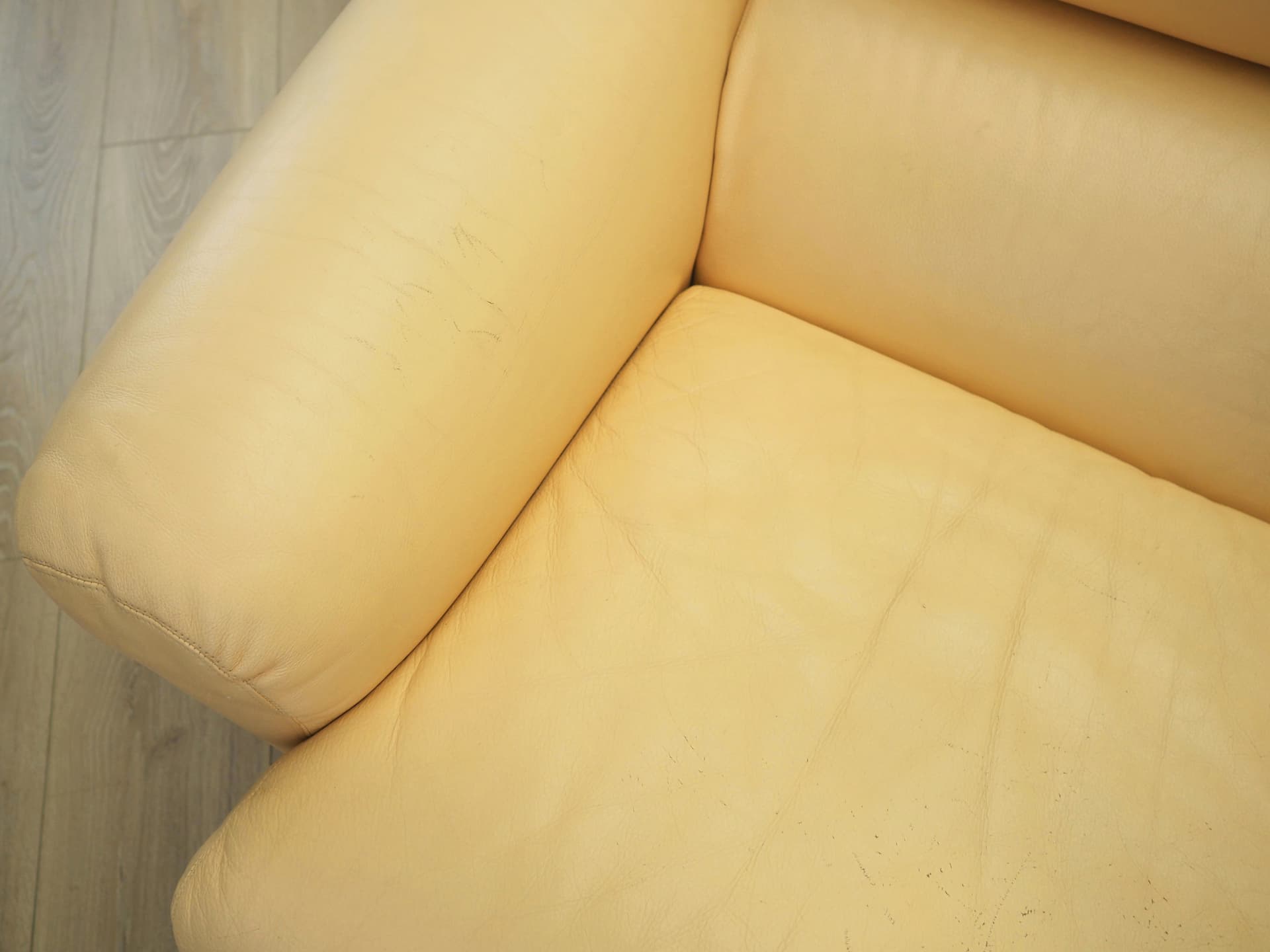 Sofa, żółty, skóra naturalna, Włochy, lata 60. - 81031