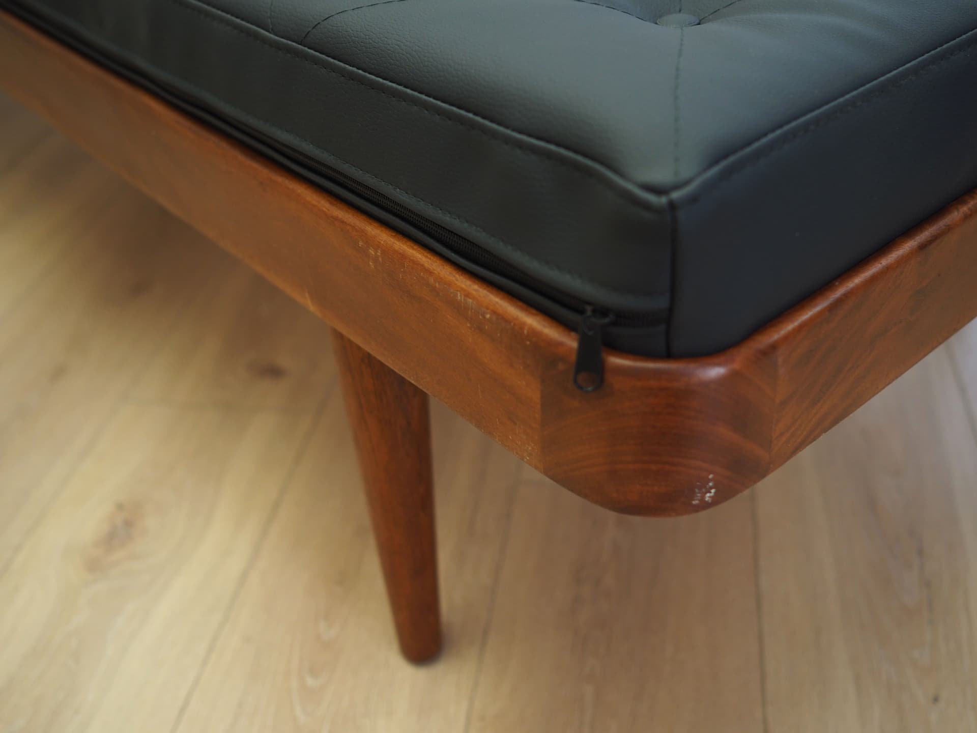 Daybed, brown teak, black eco-leather, Denmark, 1970s. - 81102