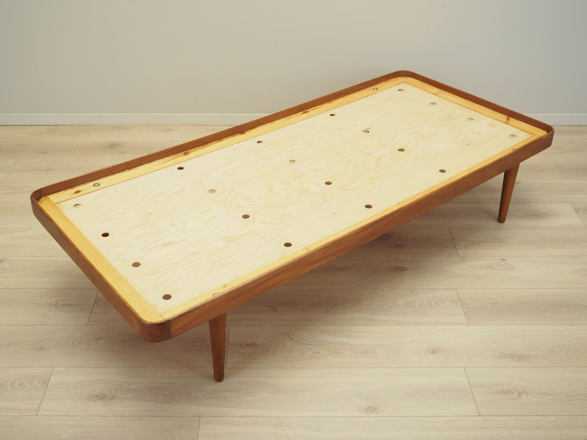 Daybed, brown teak, black eco-leather, Denmark, 1970s. - 81097