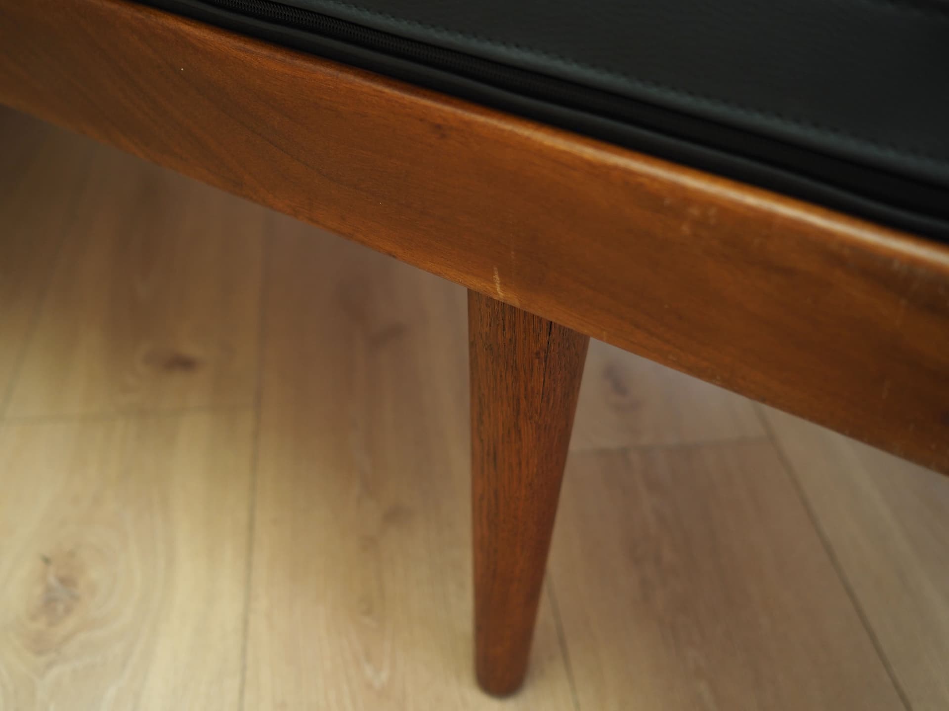 Daybed, brown teak, black eco-leather, Denmark, 1970s. - 81103