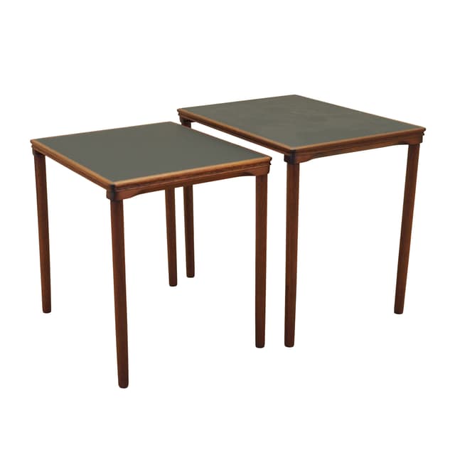 Komplet stolików pomocniczych, blat czarny, teak, Dania, lata 70. - WYMIARY