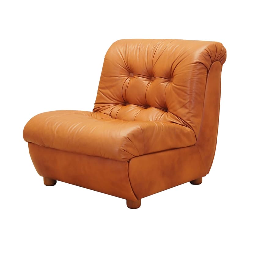 Armchair, orange, natural leather, Italy, 1970s.