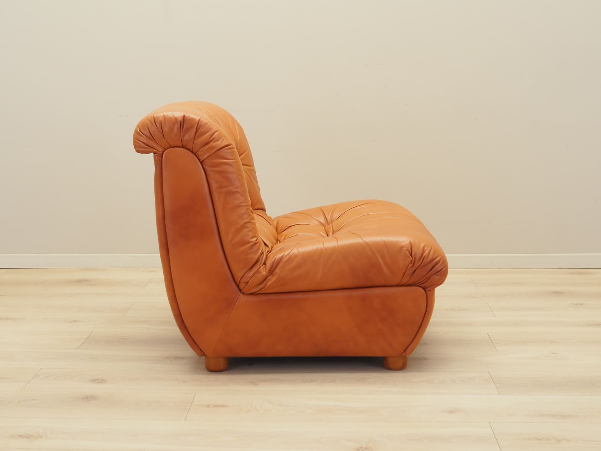 Armchair, orange, natural leather, Italy, 1970s. - 81708