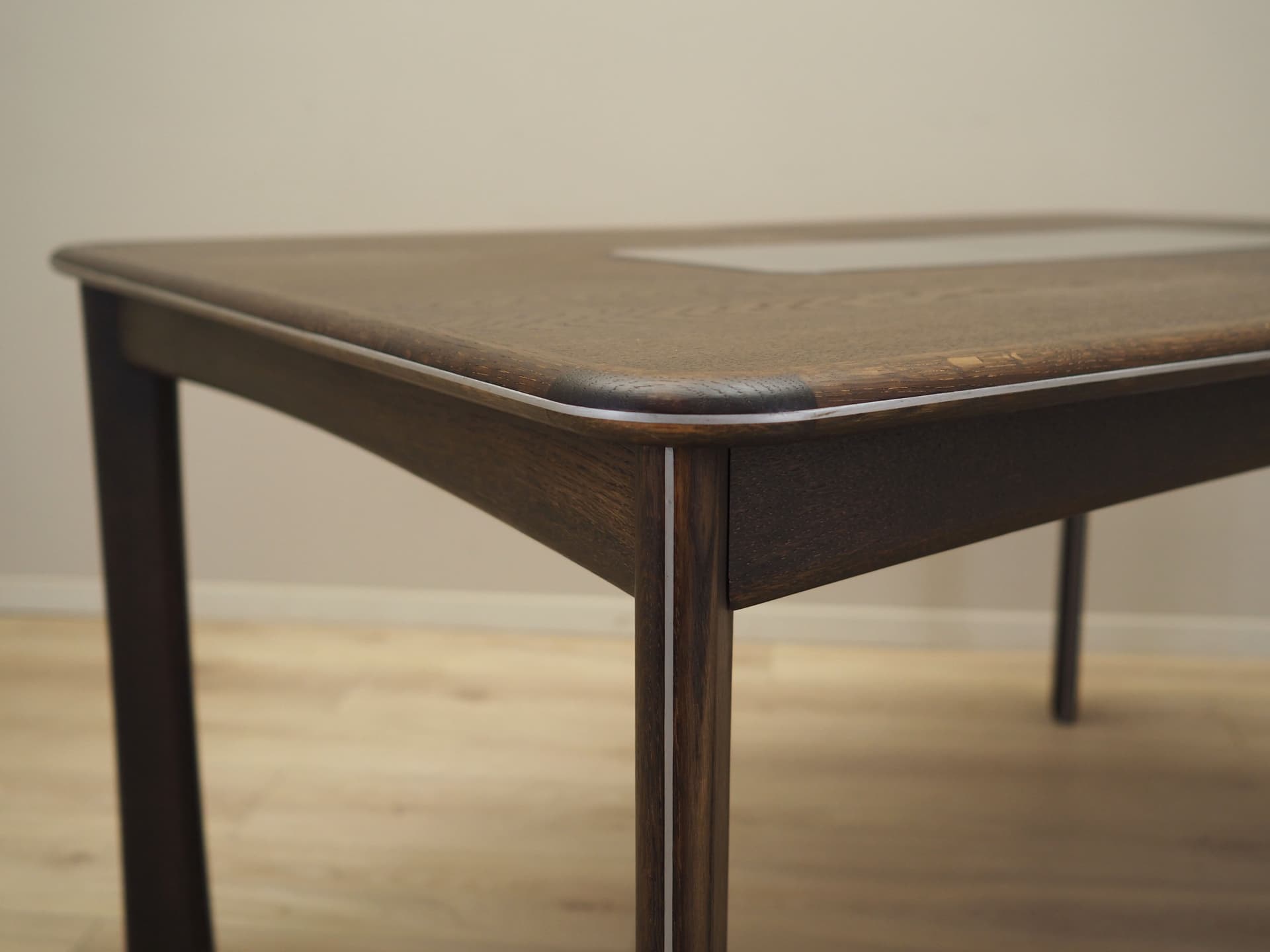 Dining Table, dark brown oak, metal, Uldum Møbelfabrik, Denmark, 1970s. - 81844