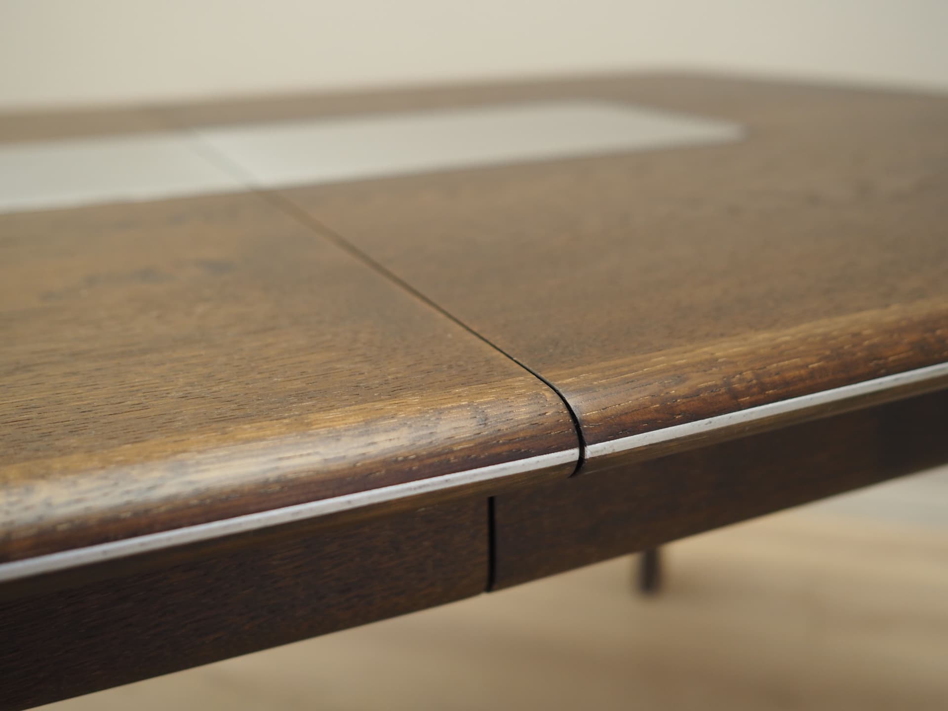 Dining Table, dark brown oak, metal, Uldum Møbelfabrik, Denmark, 1970s. - 81845