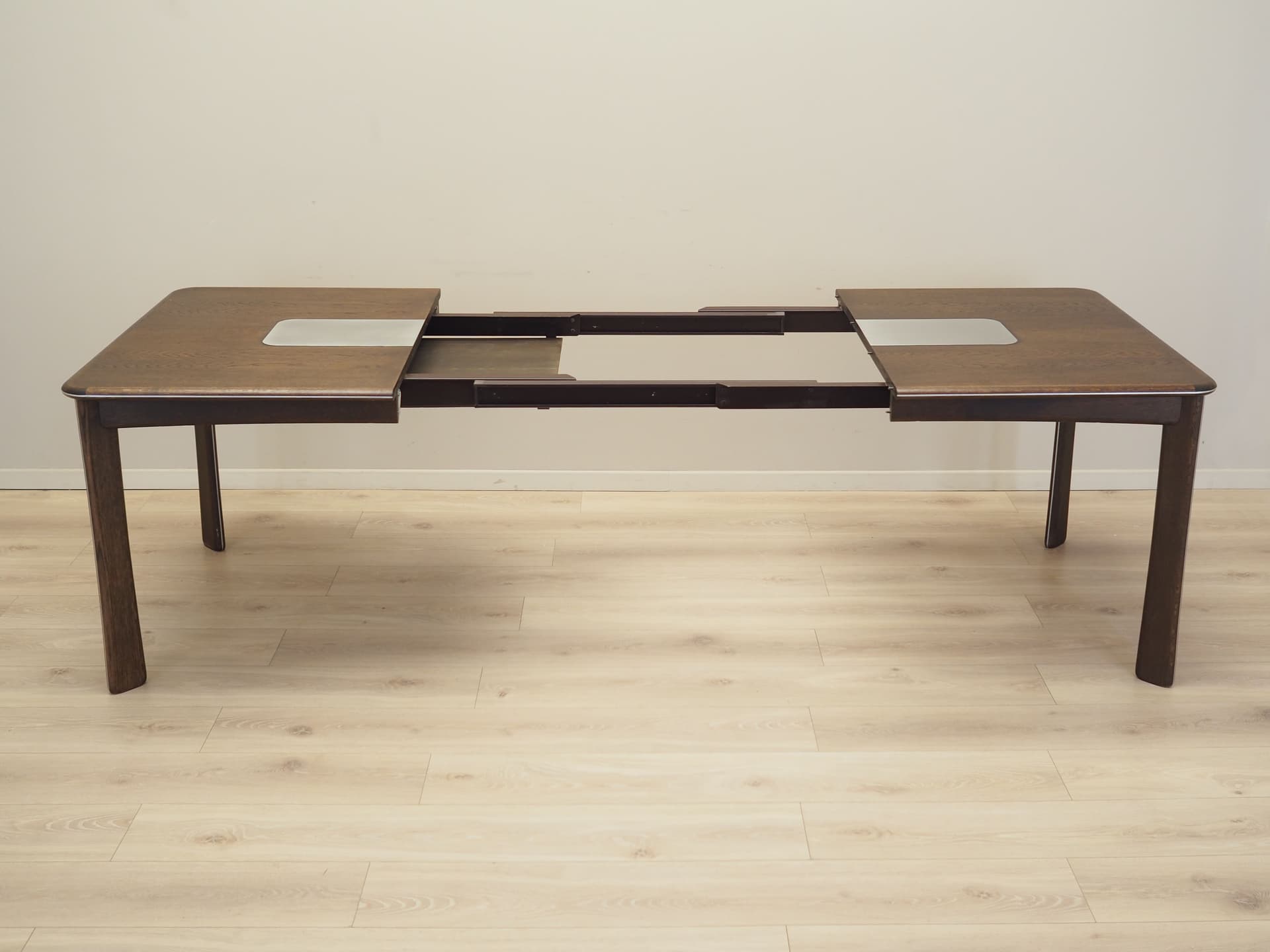 Dining Table, dark brown oak, metal, Uldum Møbelfabrik, Denmark, 1970s. - 81846
