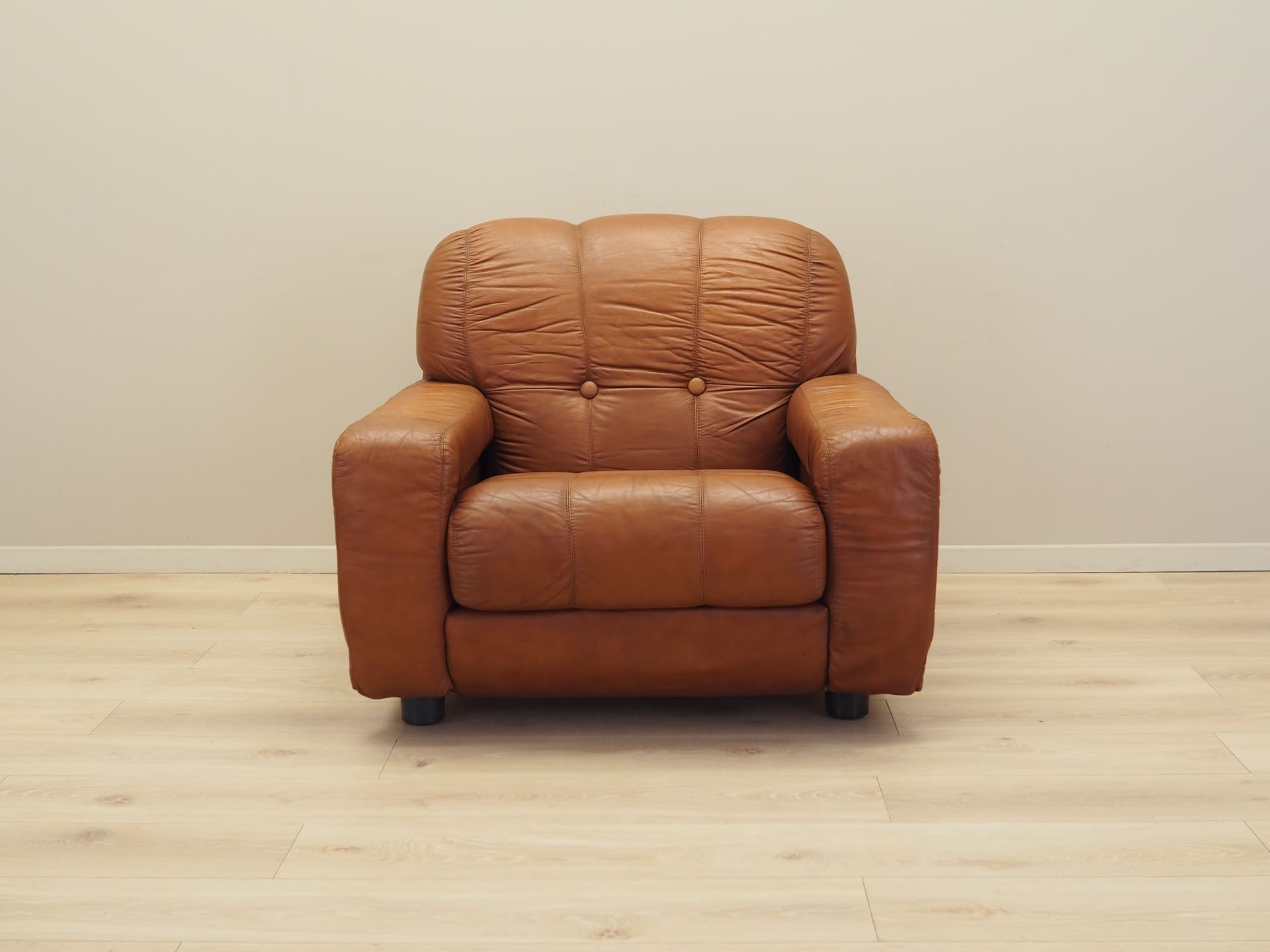 Armchair, brown natural leather, Italy, 1970s. - 81896