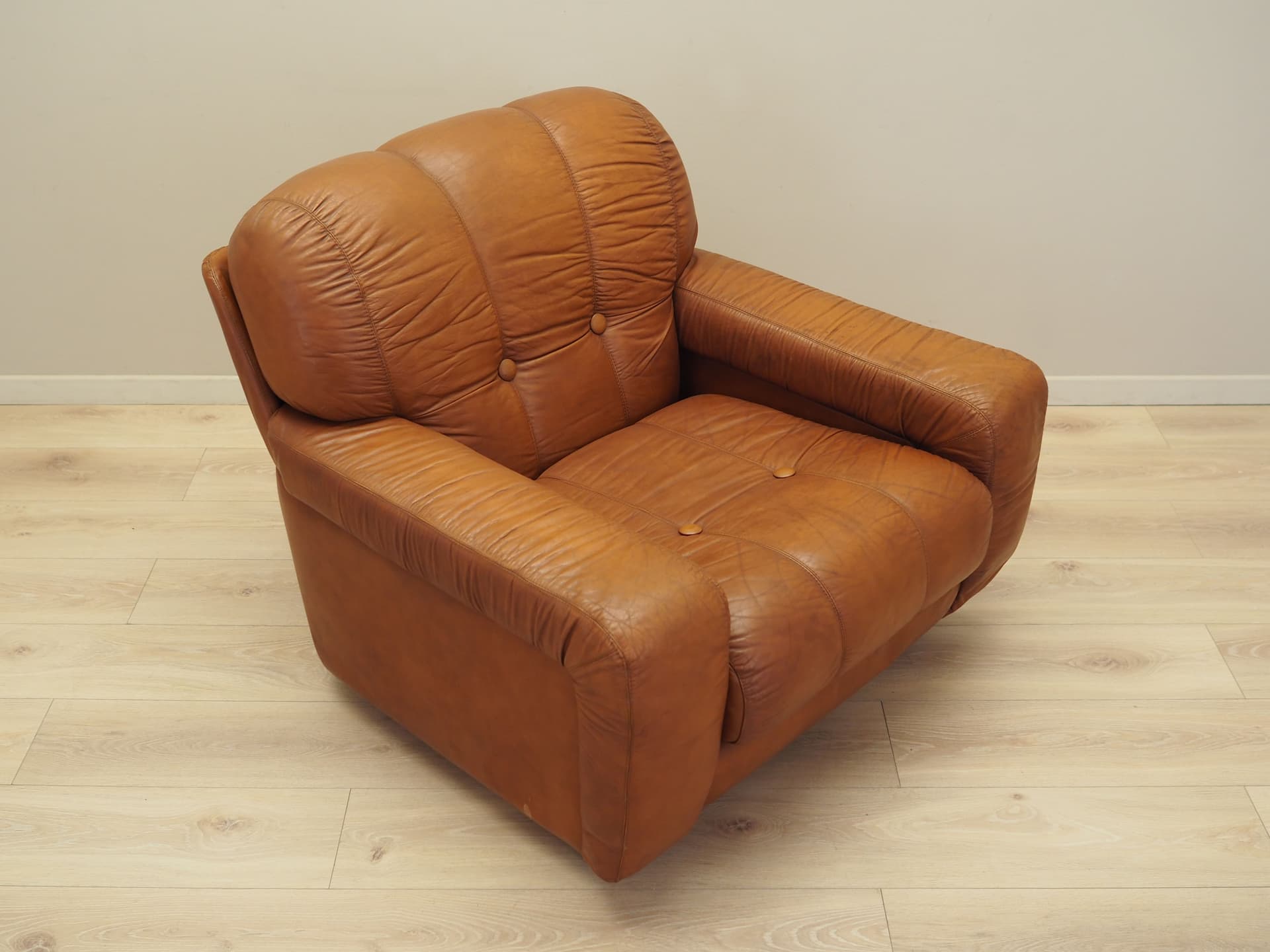 Armchair, brown natural leather, Italy, 1970s. - 81904