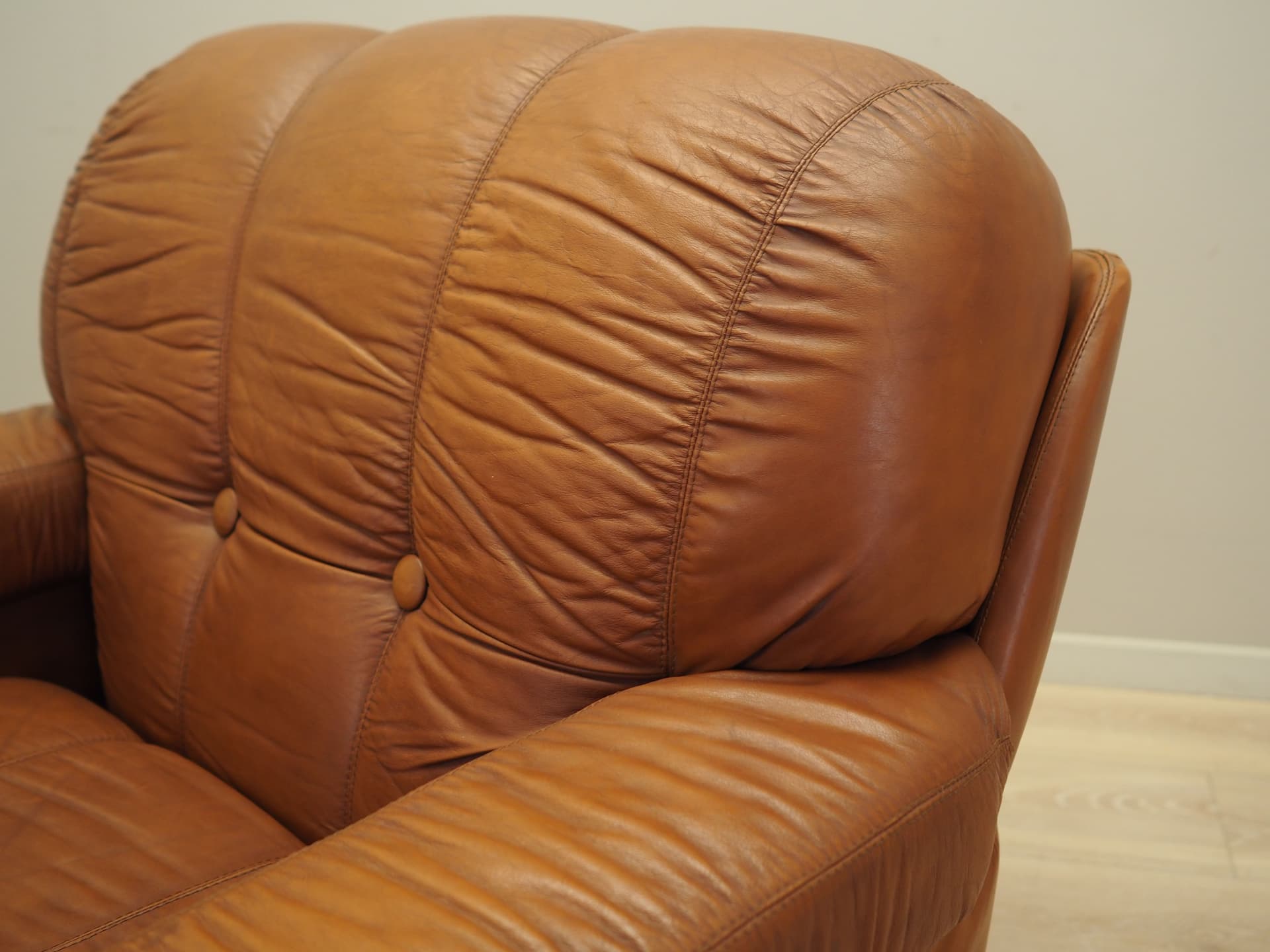 Armchair, brown natural leather, Italy, 1970s. - 81907