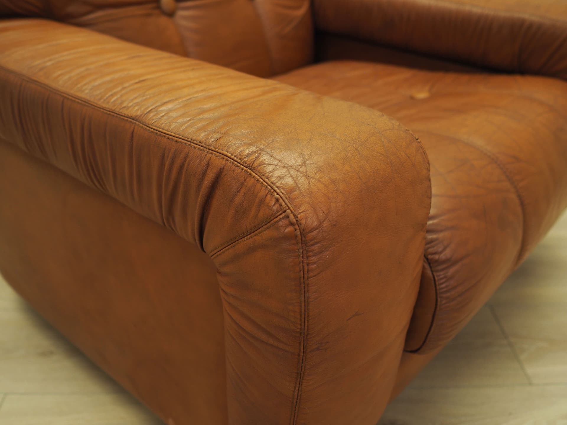 Armchair, brown natural leather, Italy, 1970s. - 81901