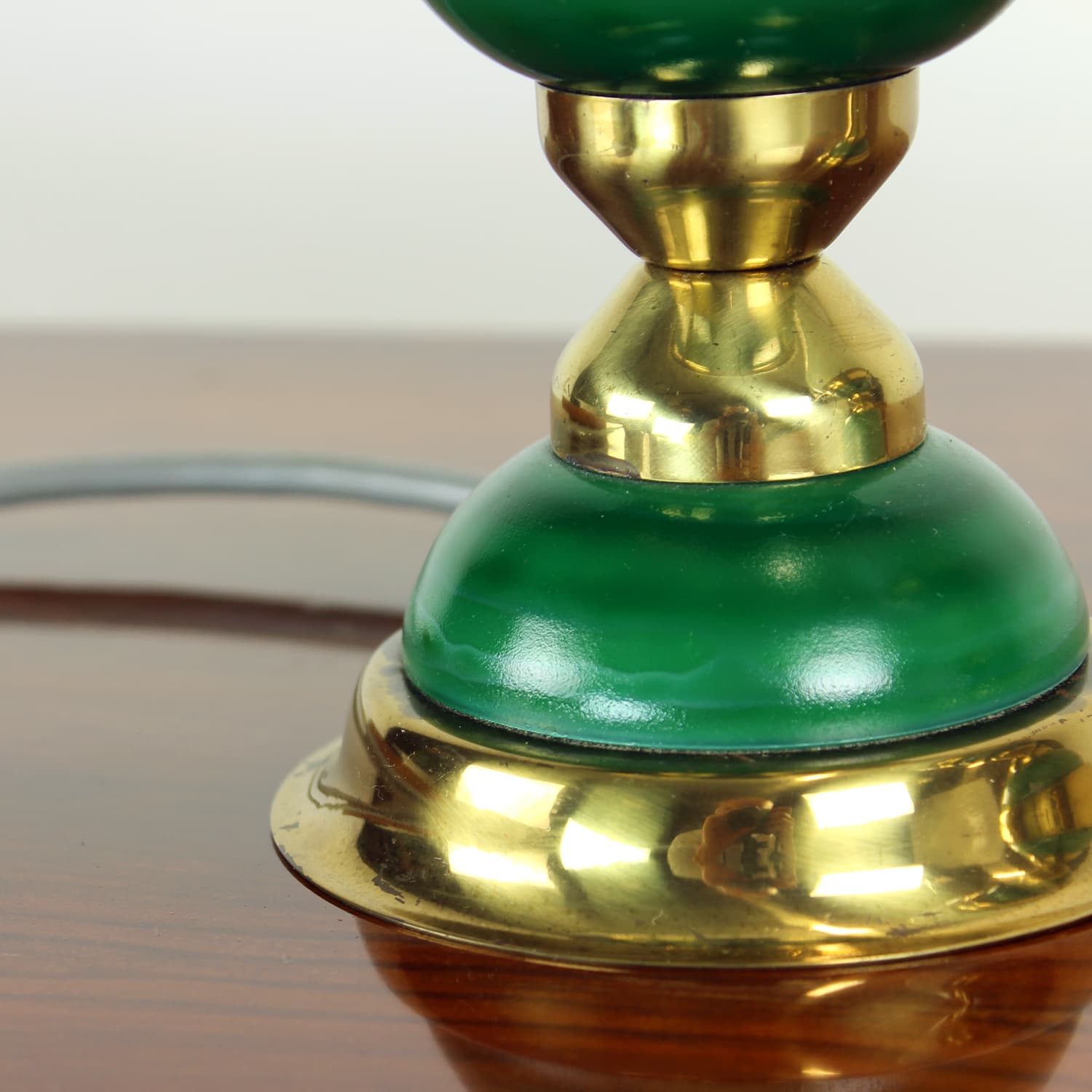 Para lamp stołowych, zielony, mosiądz, szkło opalowe, Czechosłowacja, lata 50. - 91434