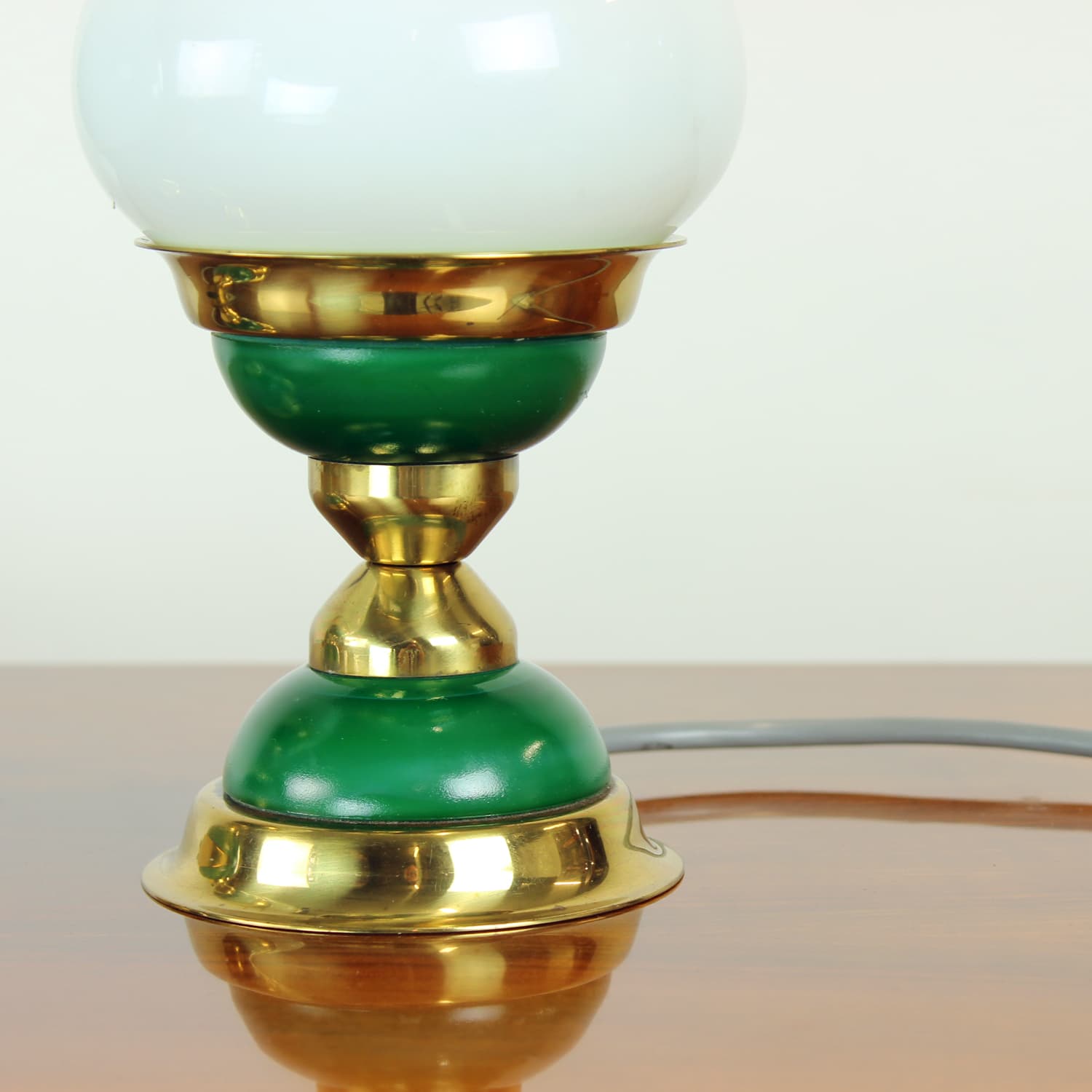 Para lamp stołowych, zielony, mosiądz, szkło opalowe, Czechosłowacja, lata 50. - 91427