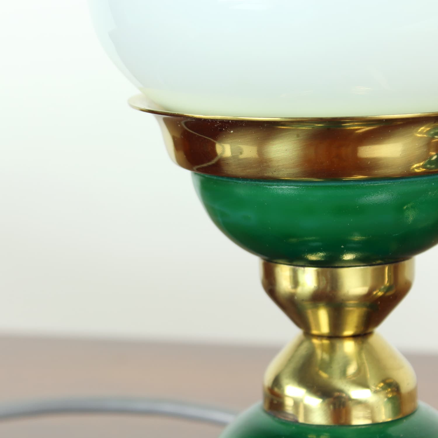 Para lamp stołowych, zielony, mosiądz, szkło opalowe, Czechosłowacja, lata 50. - 91431