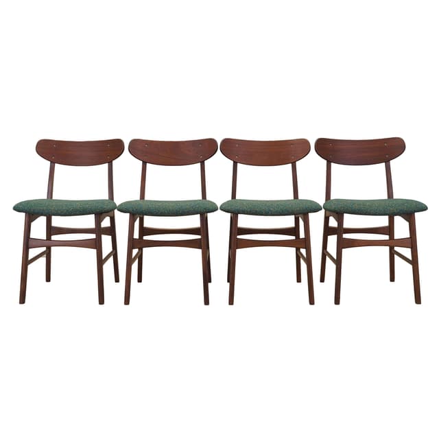 Set of Four Chairs, light brown teak, green fabric, Denmark, 1970s. - DIMENSION