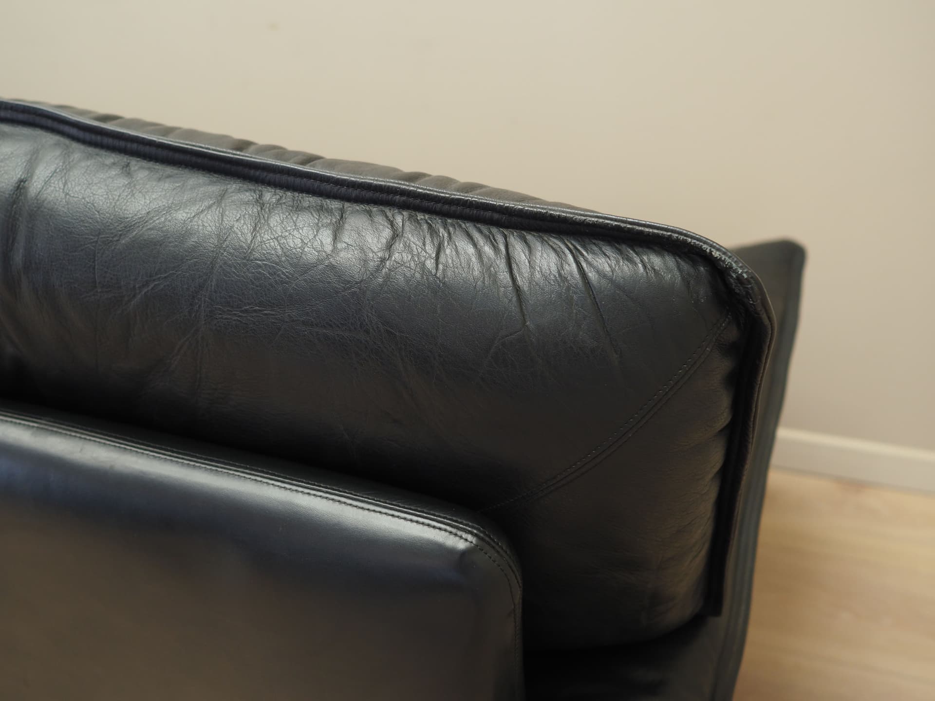 Sofa modułowa, czarna skóra naturalna, Włochy, lata 60. - 82076