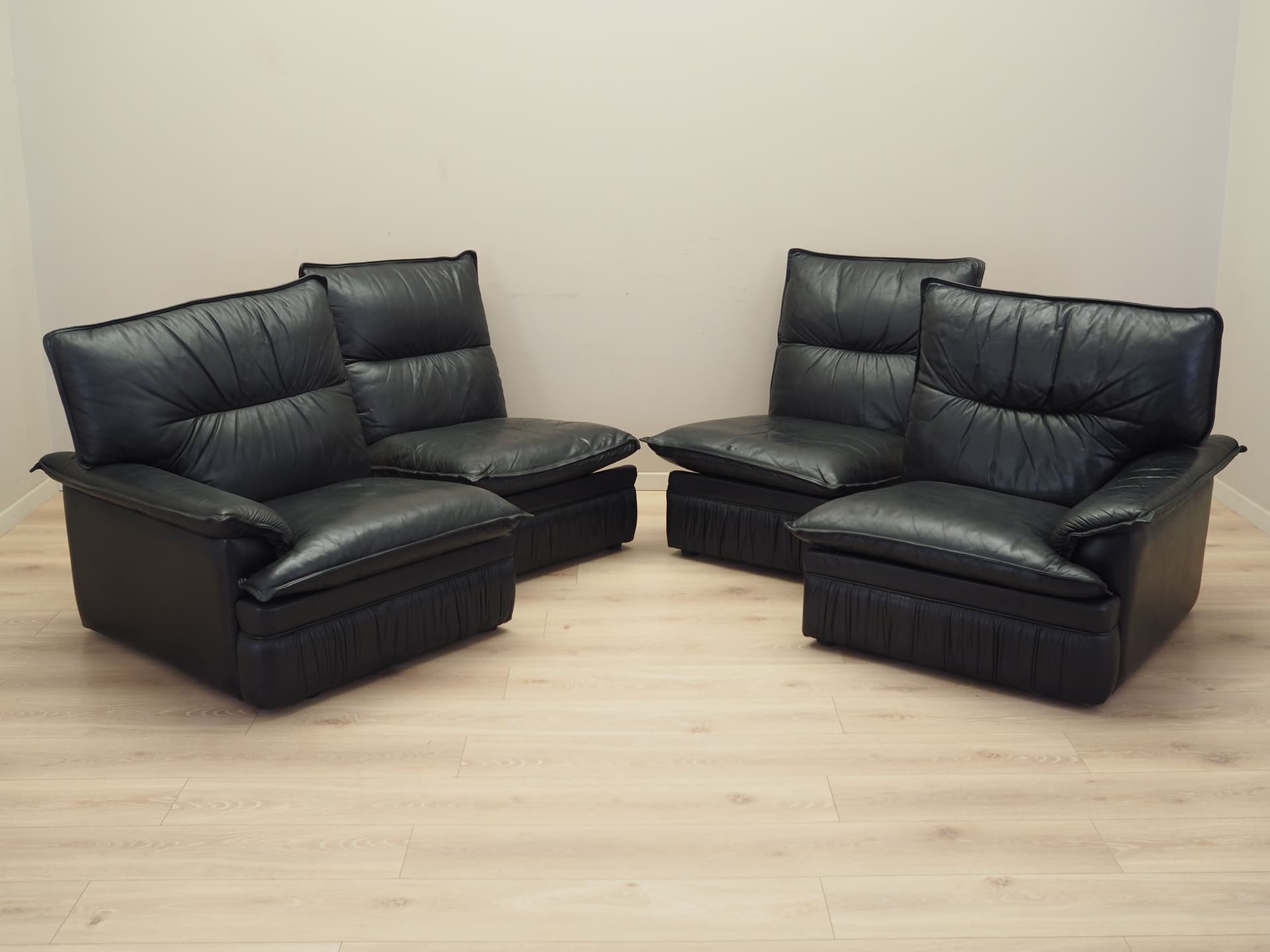 Sofa modułowa, czarna skóra naturalna, Włochy, lata 60. - 82072