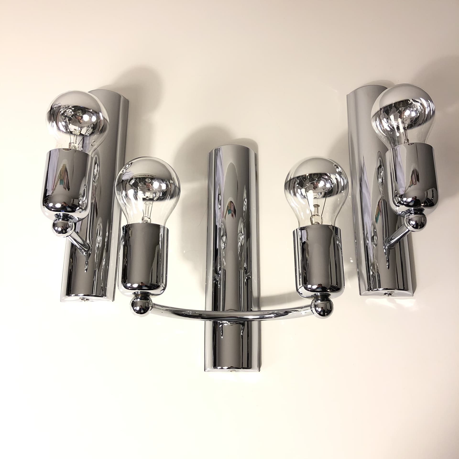 Komplet trzech kinkietów minimalistycznych, srebrny, stal chromowana, Niemcy, lata 80. - 82119