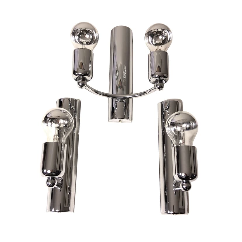 Komplet trzech kinkietów minimalistycznych, srebrny, stal chromowana, Niemcy, lata 80.