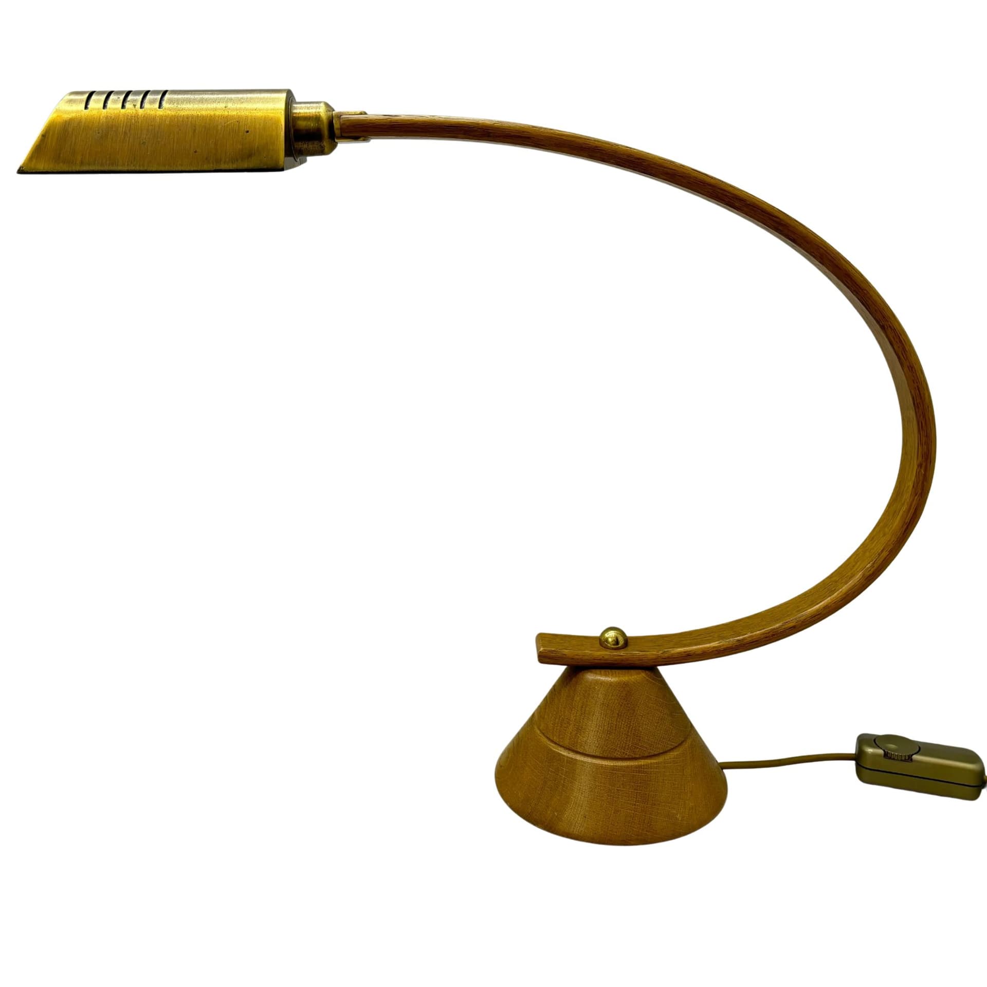 Desk lamp, light brown oak, brass, Germany, 1980s.